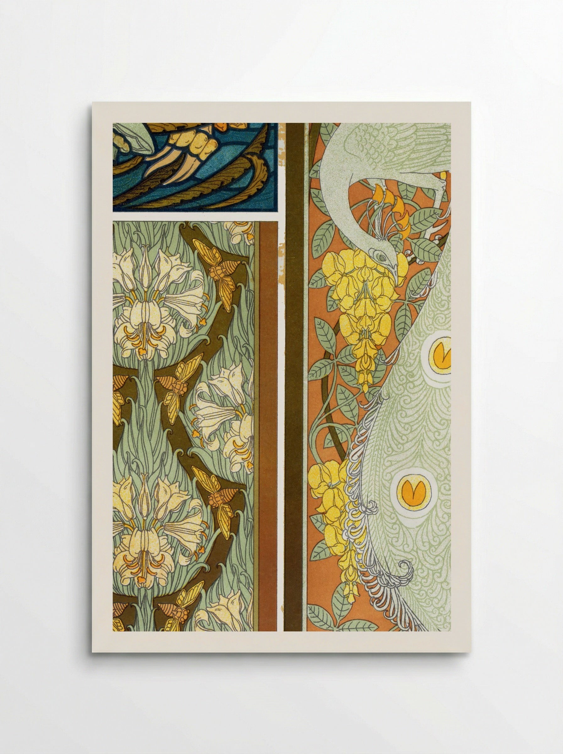Meduses et Algues, Vitrail. Cigales et Lis, Paons et Cytise, Bordures (Plate 17 from L'animal dans la décoration) - Maurice Pillard Verneuil - Poster