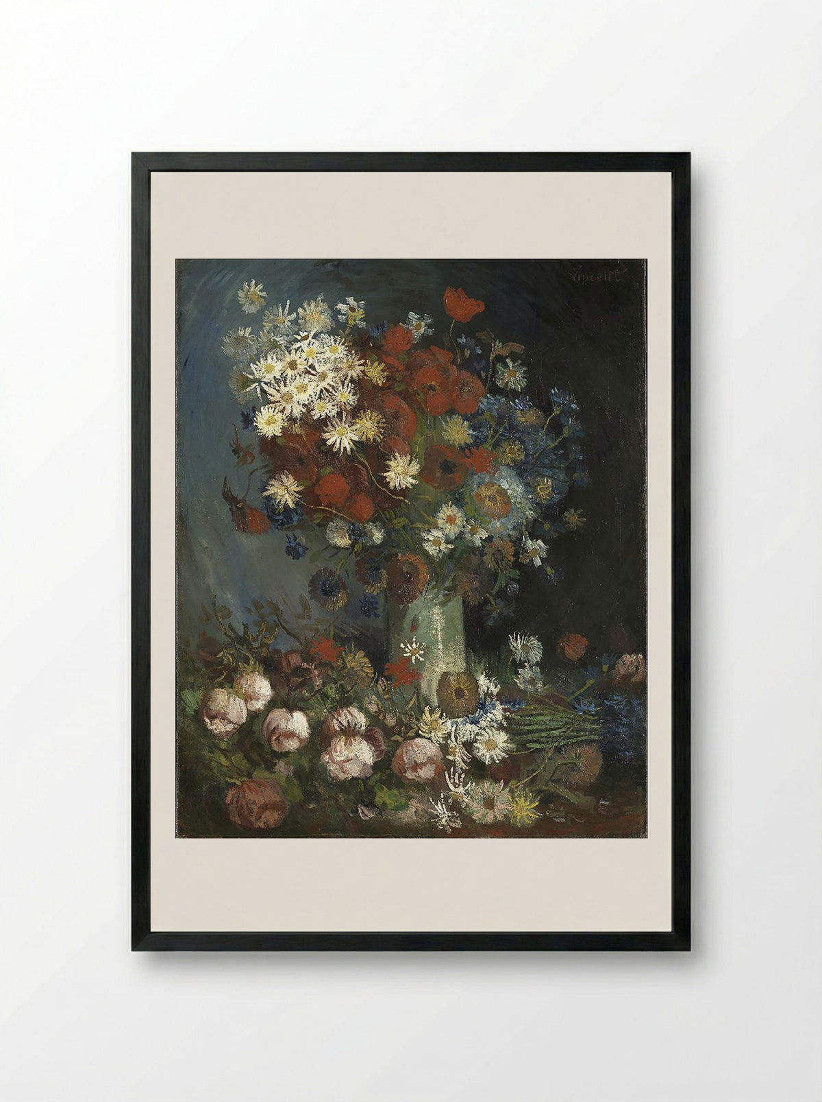 Still Life with Meadow Flowers and Roses - Vincent van Gogh - Framed Print Black