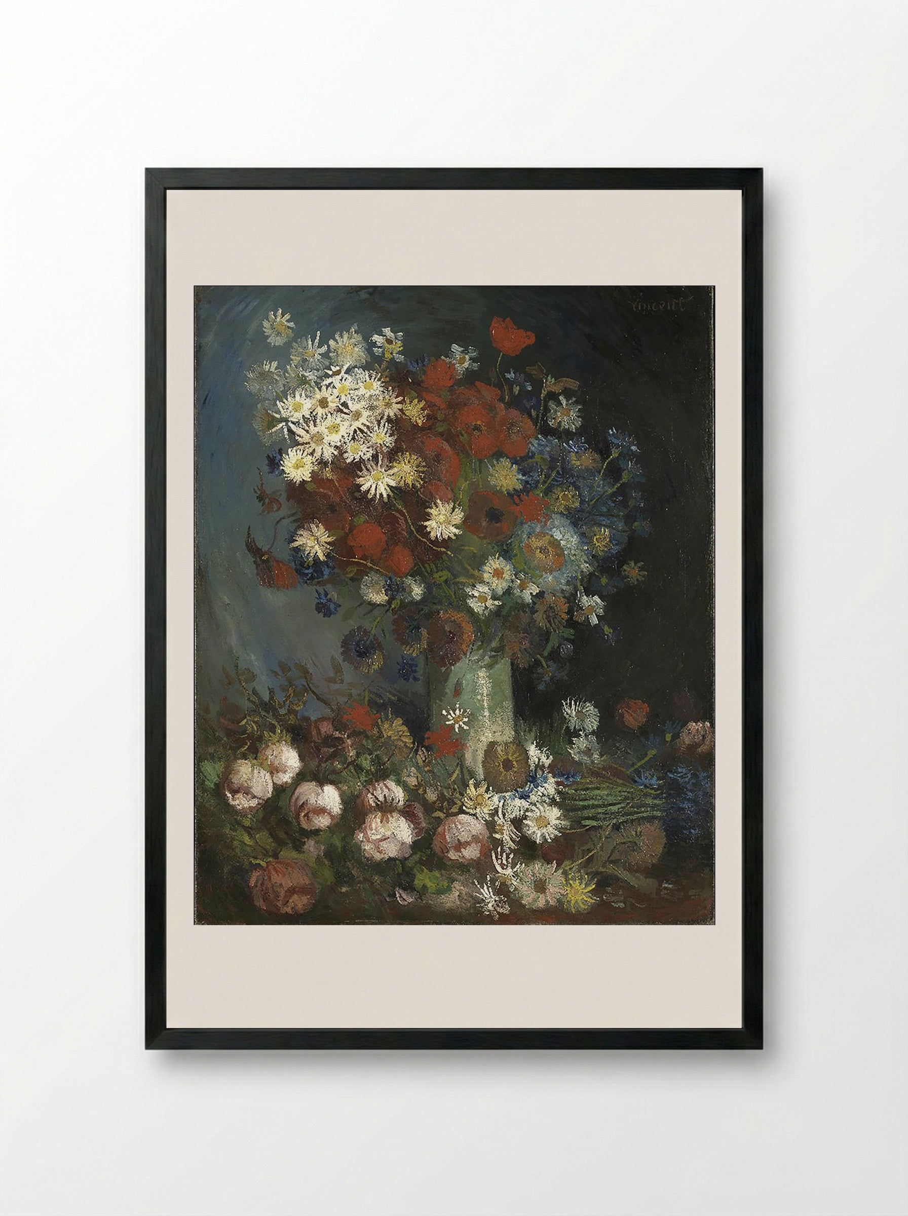 Still Life with Meadow Flowers and Roses - Vincent van Gogh - Framed Print Black