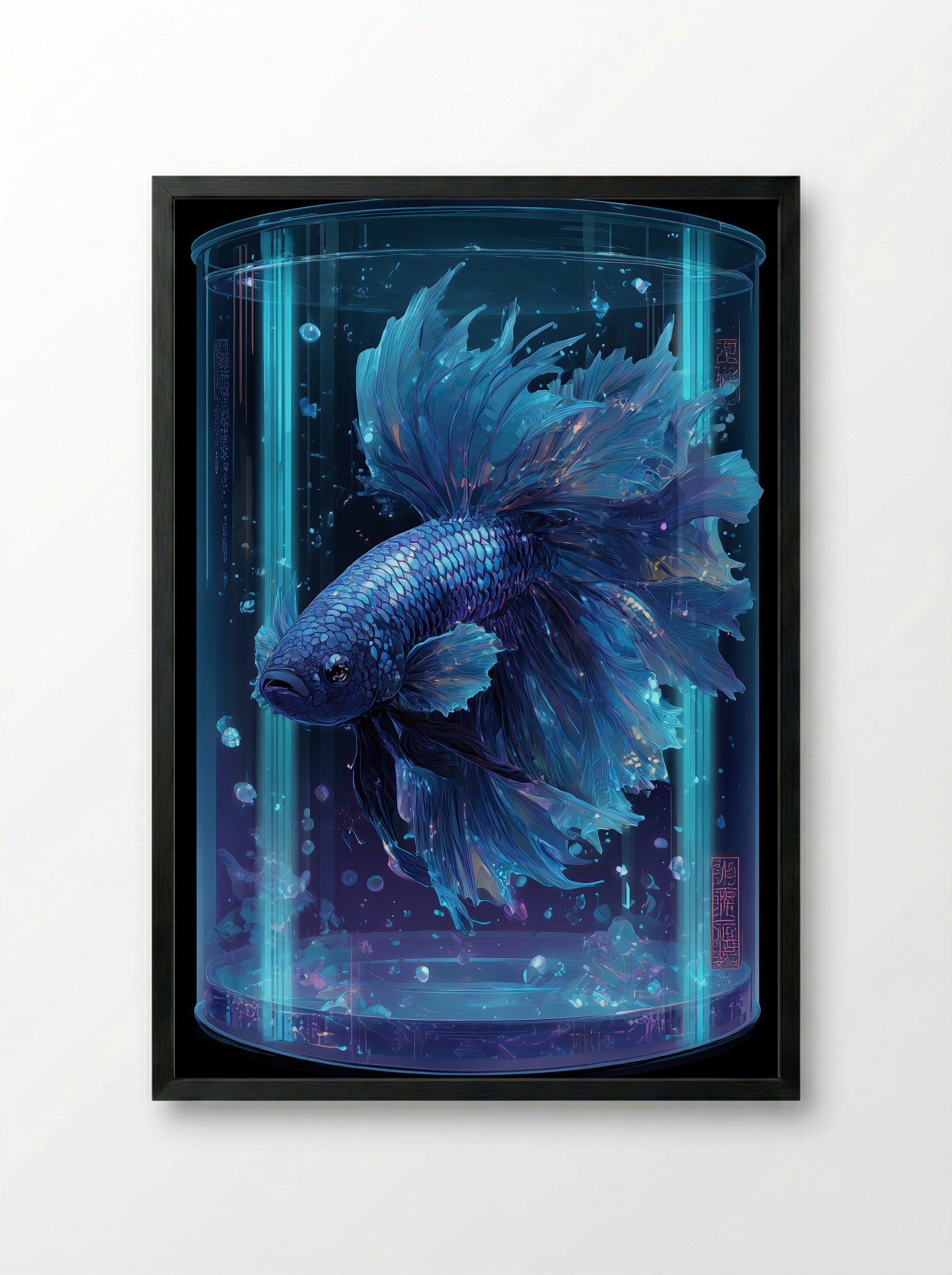 Neon Betta No.5 – Deep Current Blue - Framed Print Black