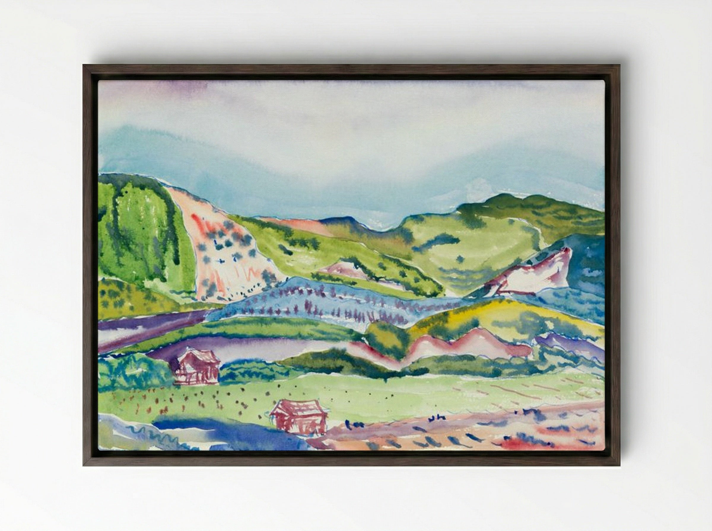 Mountain with Red House - Charles Demuth - Framed Canvas Dark Wood