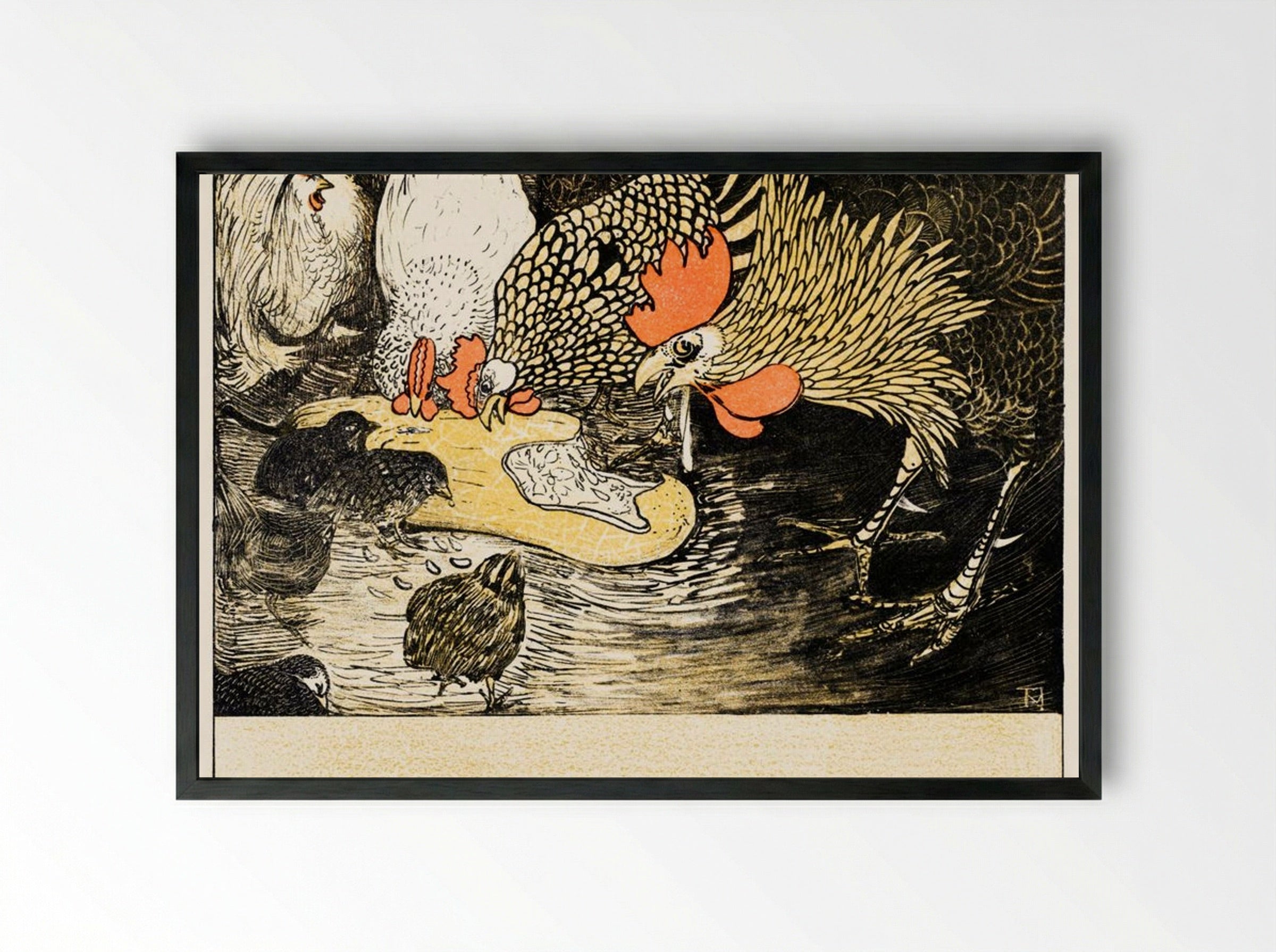 Hen and Chicks - Theo van Hoytema - Framed Print Black