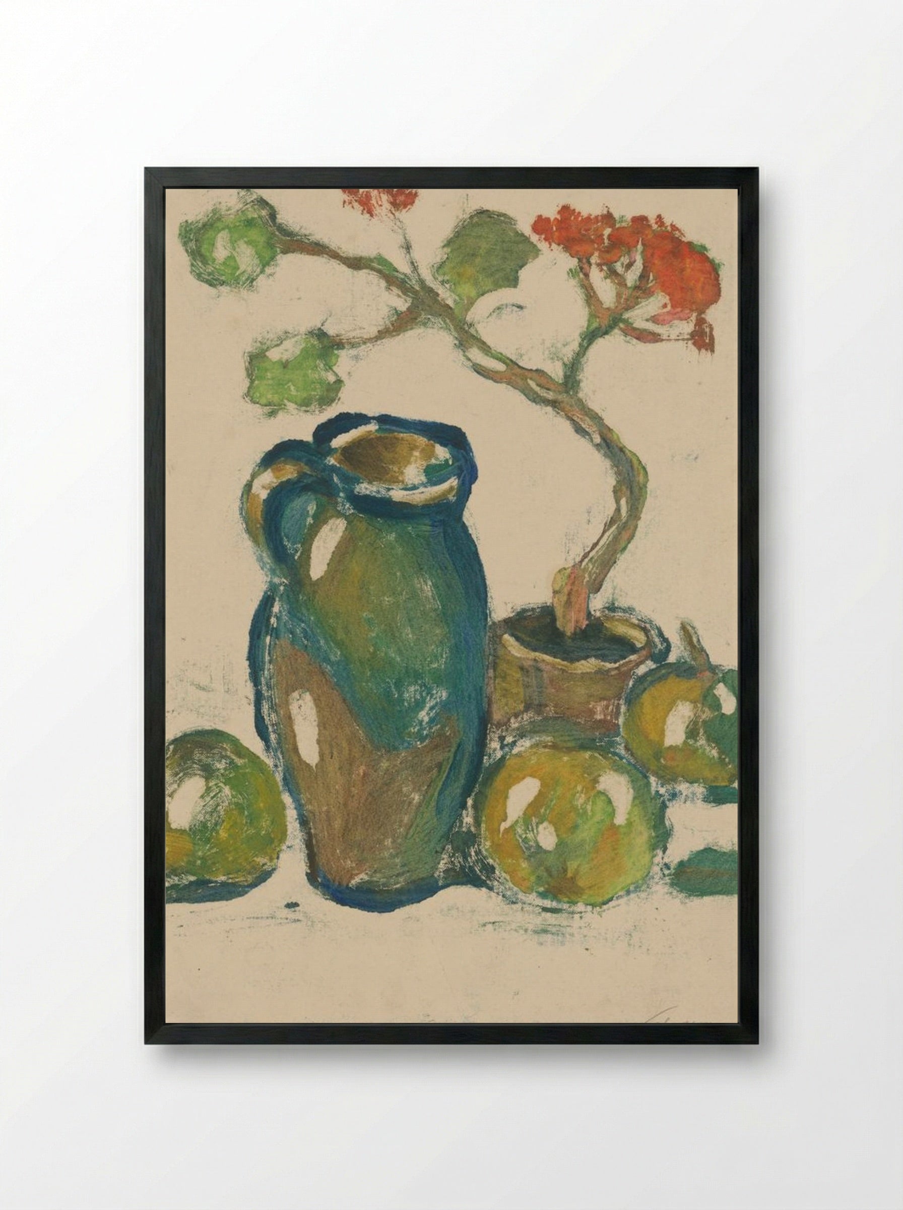 Still Life with Pitcher and Fruit - Zolo Palugyay - Framed Print Black