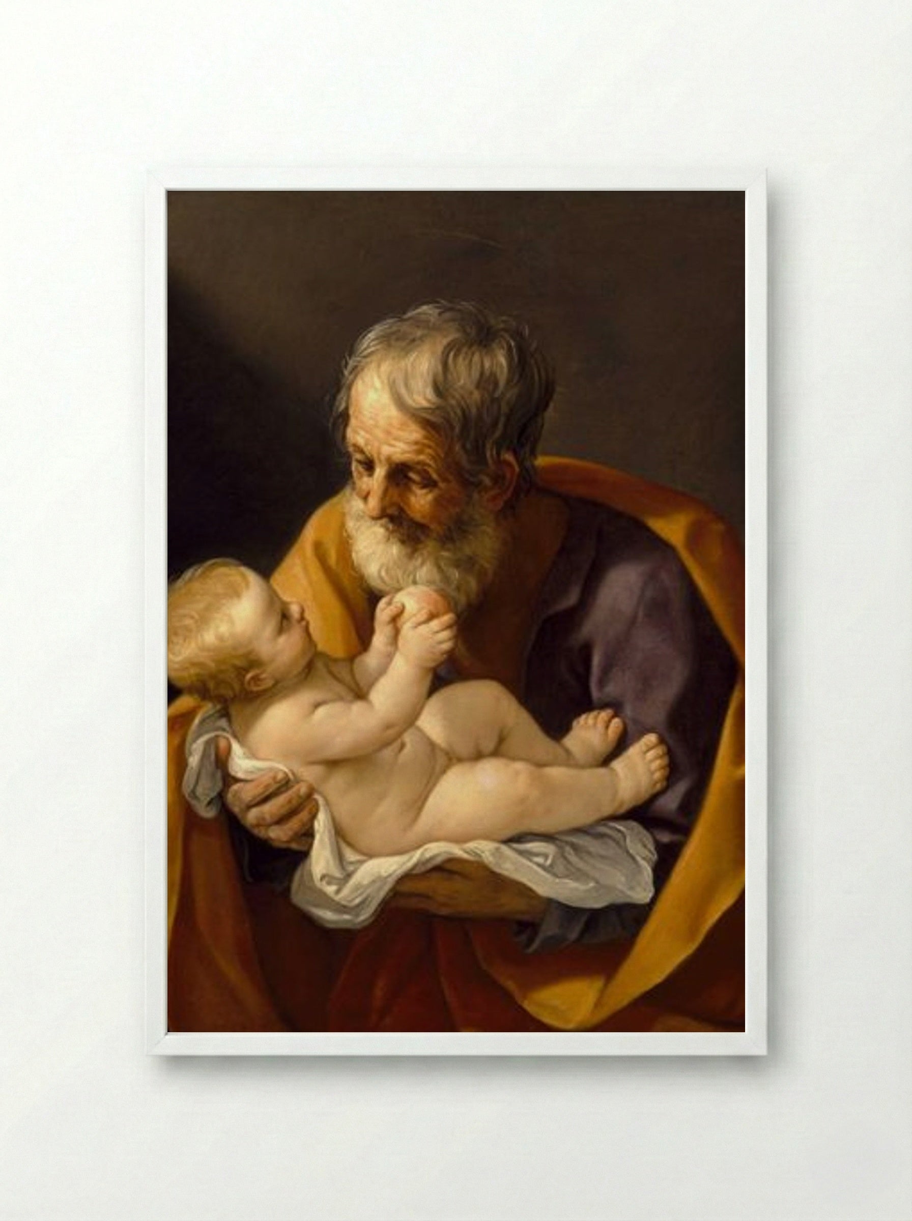 Saint Joseph and the Christ Child - Guido Reni - Framed Print White