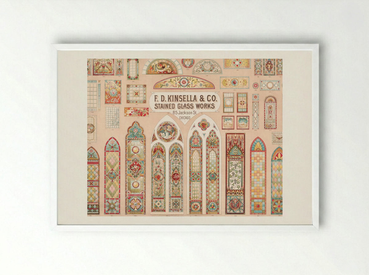 Stained Glass Works Designs - F. D. Kinsella & Co. - Framed Print White