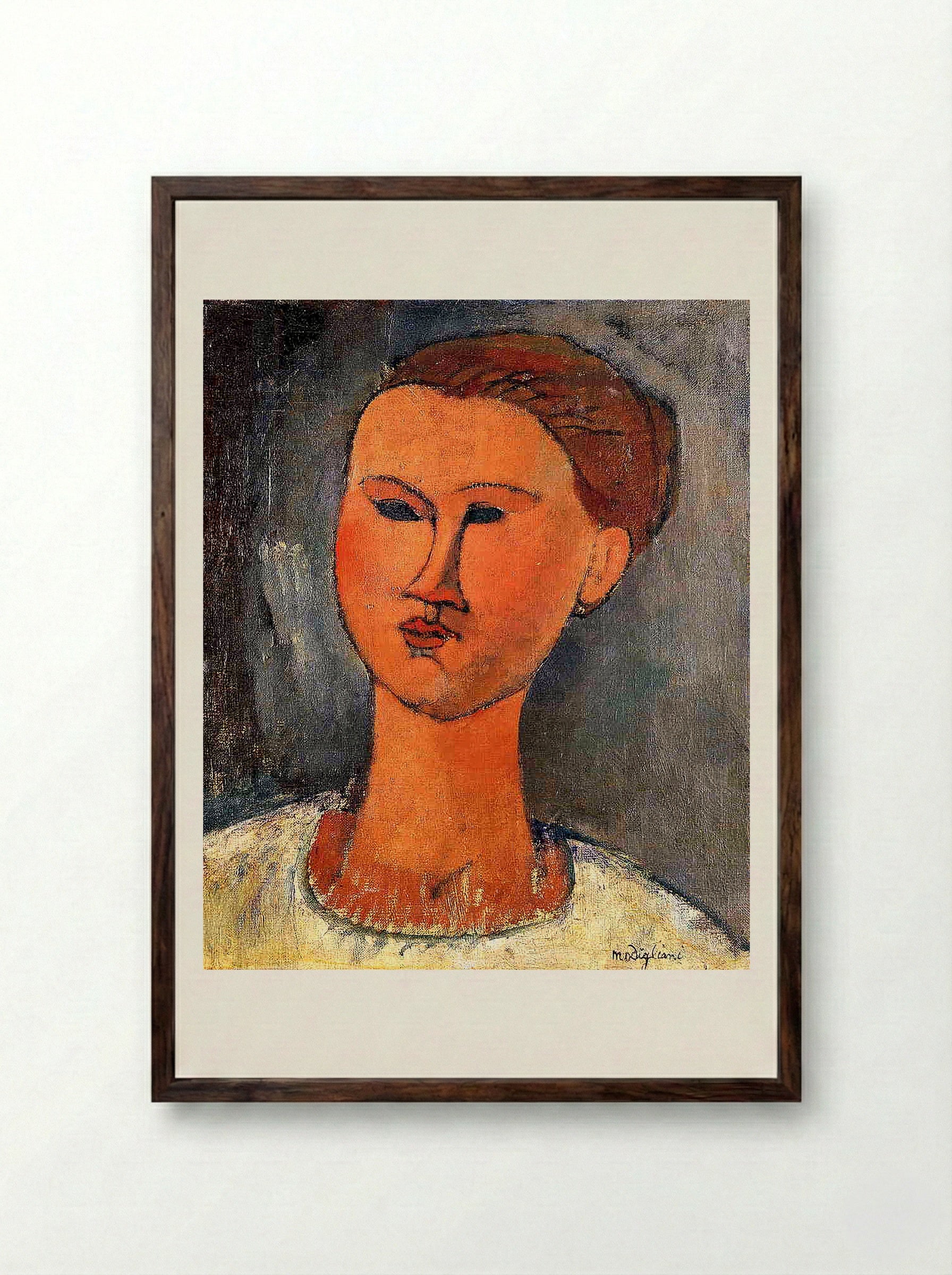 Woman's Head - Amedeo Modigliani - Framed Print Dark Wood