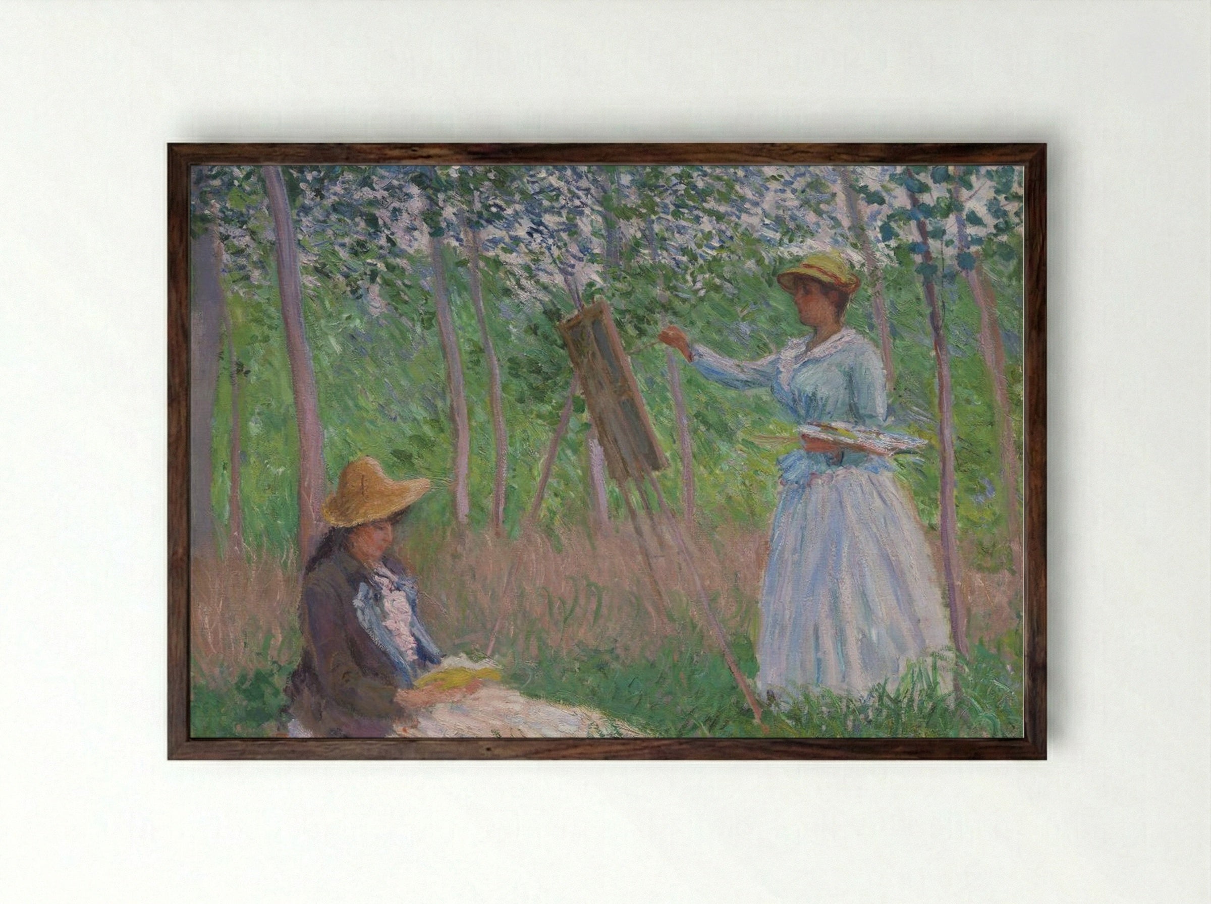 Blanche Hoschedé at Her Easel with Suzanne Hoschedé Reading - Claude Monet - Framed Print Dark Wood