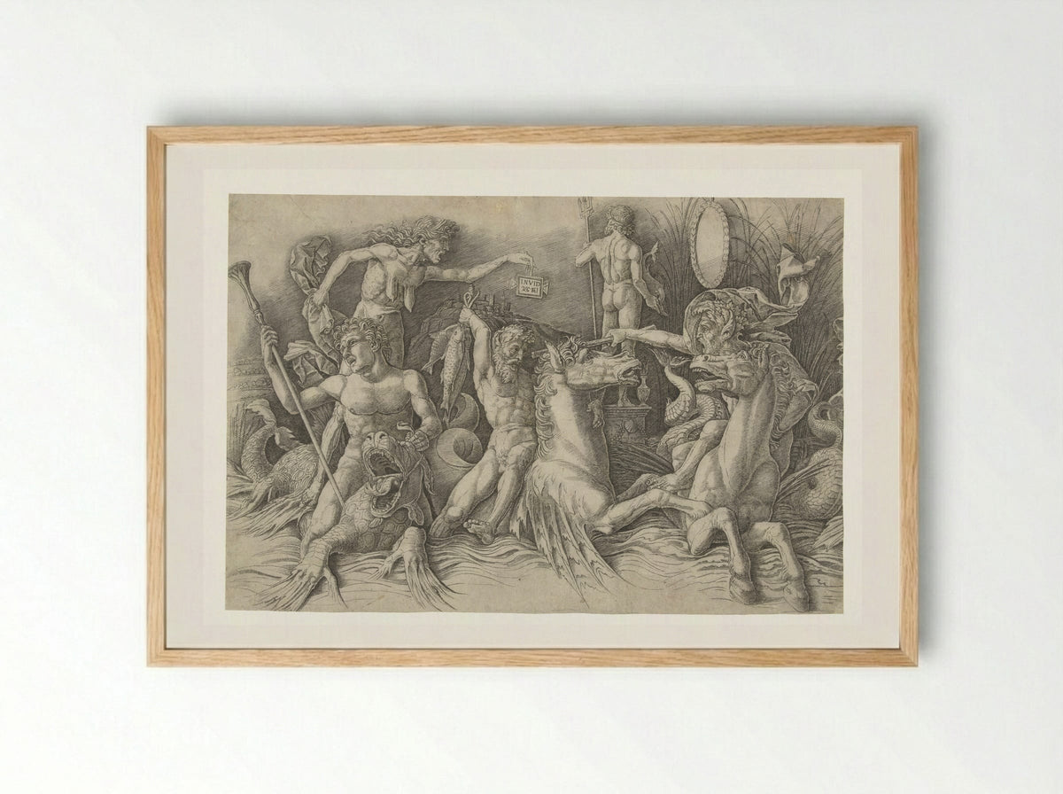 Battle of the Sea Gods, with Envy (Invidia) on the Left - Andrea Mantegna - Framed Print Wood