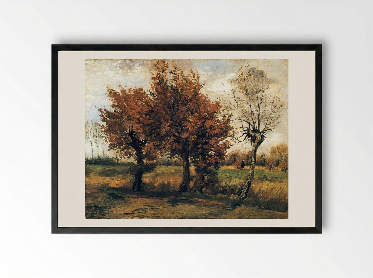 Autumn Landscape with Four Trees - Vincent van Gogh - Framed Print Black