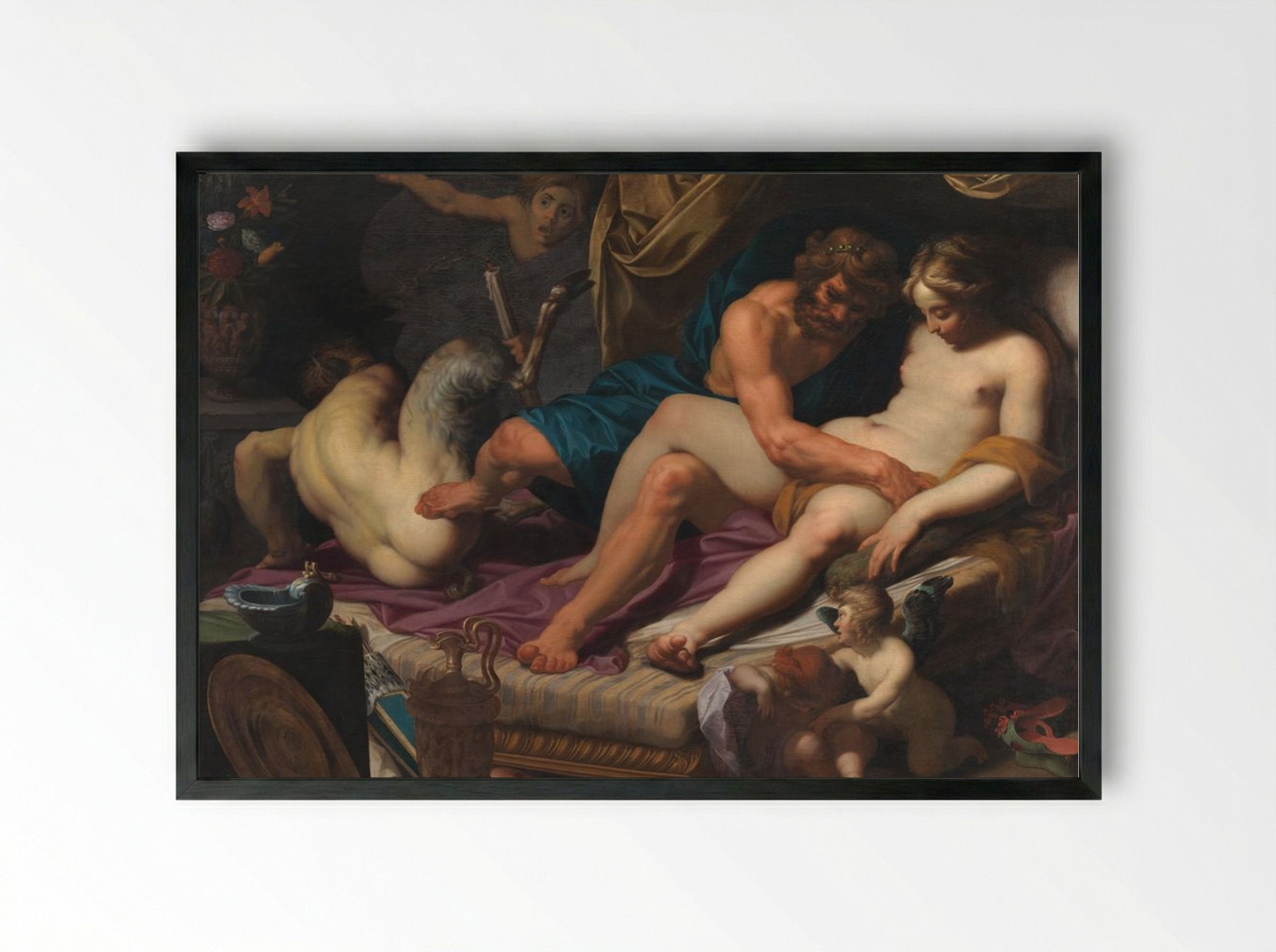 Jupiter and Antiope - Abraham Bloemaert - Framed Print Black