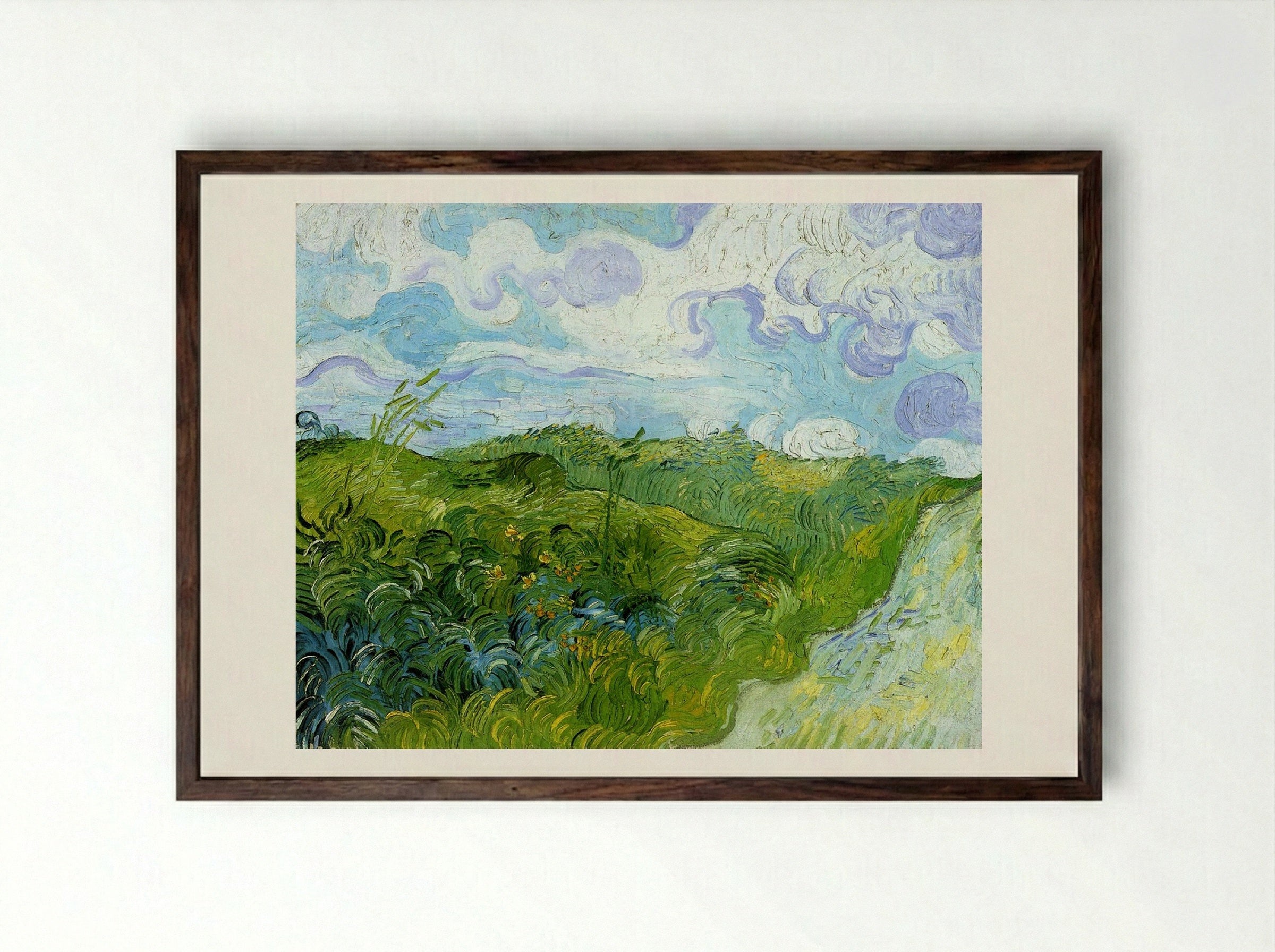 Green Wheat Fields - Vincent van Gogh - Framed Print Dark Wood