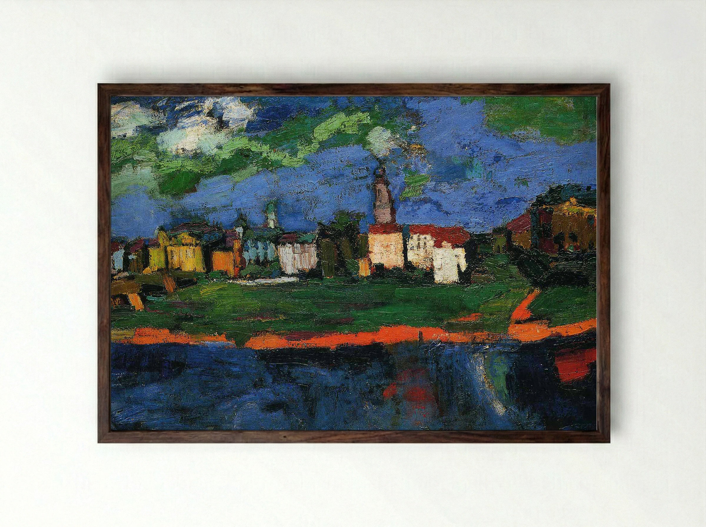 The Elbe Near Dresden - Oskar Kokoschka - Framed Print Dark Wood