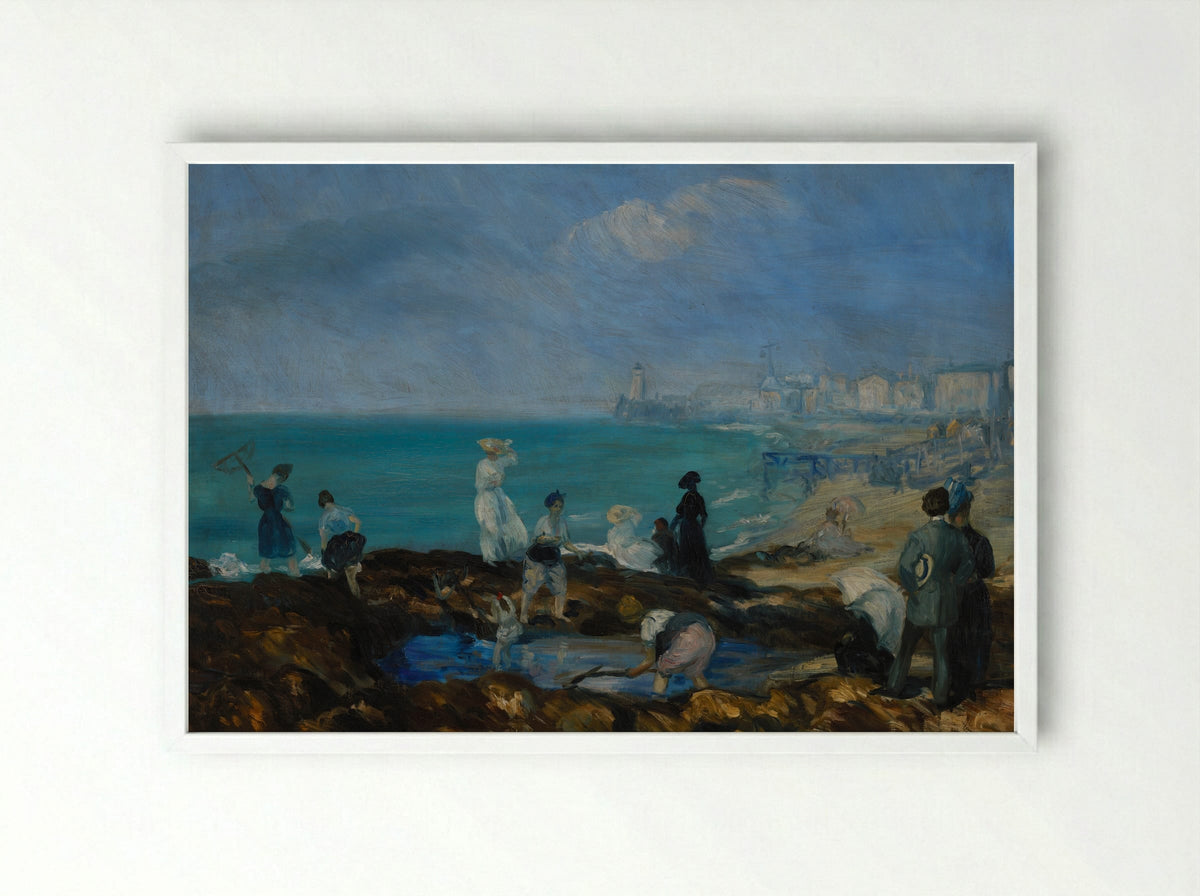 Beach at Dieppe - William James Glackens - Framed Print White