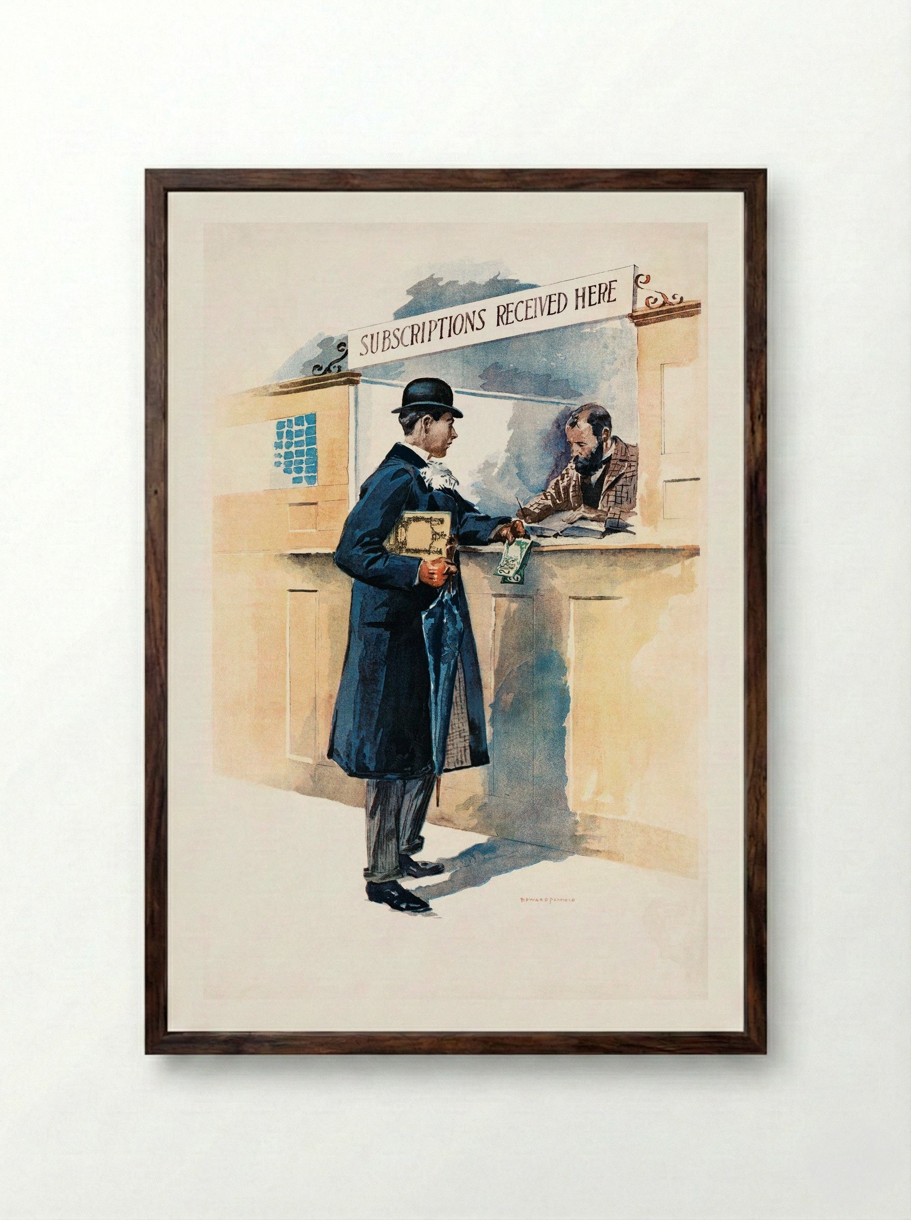 Man Getting Medicines - Edward Penfield - Framed Print Dark Wood