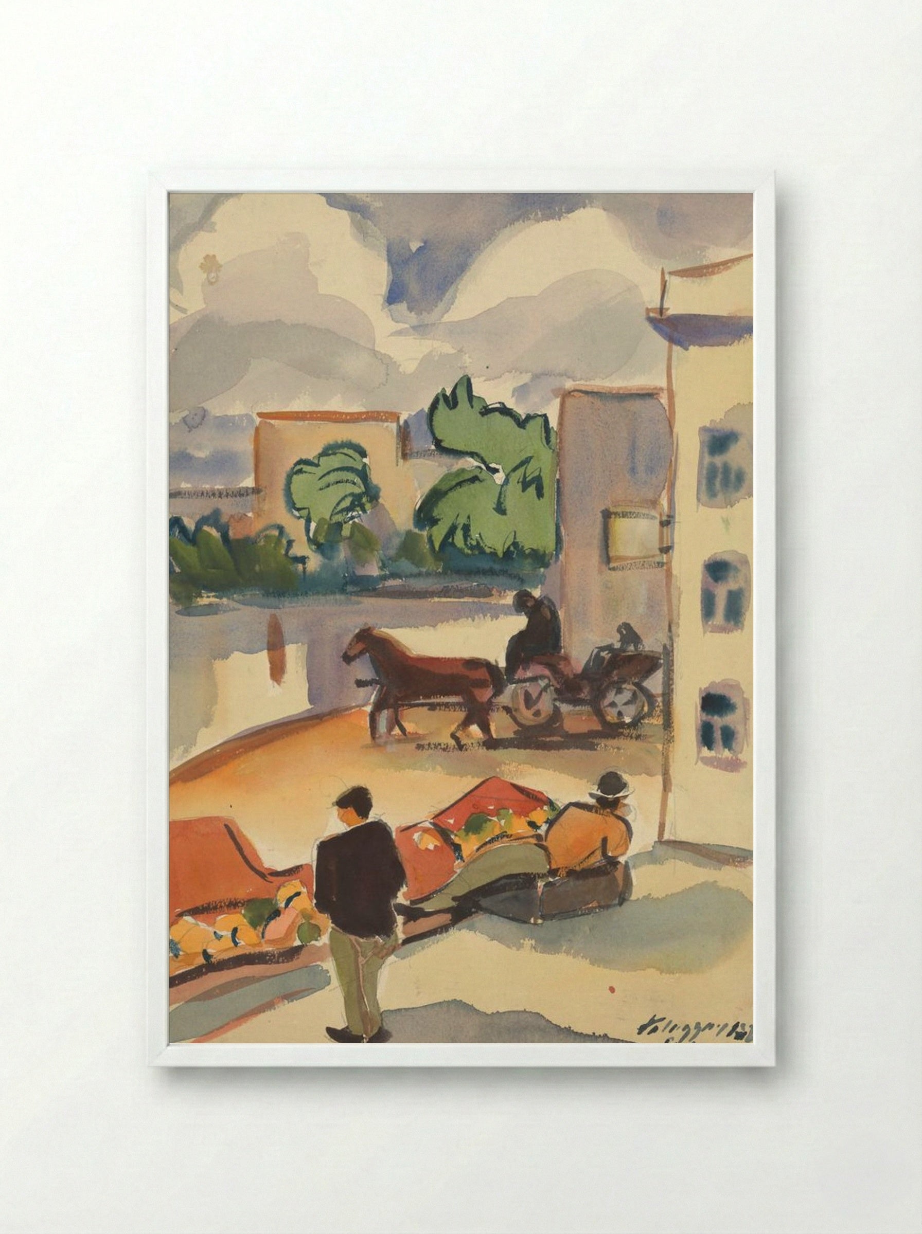 Provincial Street Scene - Zolo Palugyay - Framed Print White