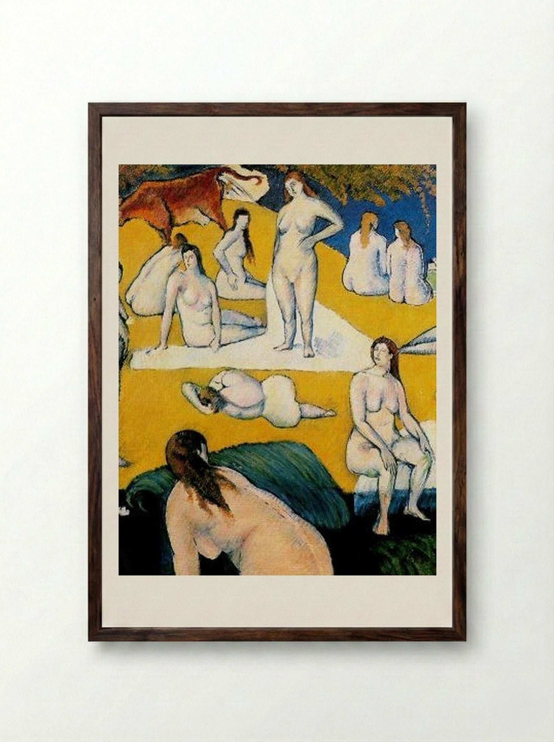 Bathers with Red Cow - Émile Bernard - Framed Print Dark Wood