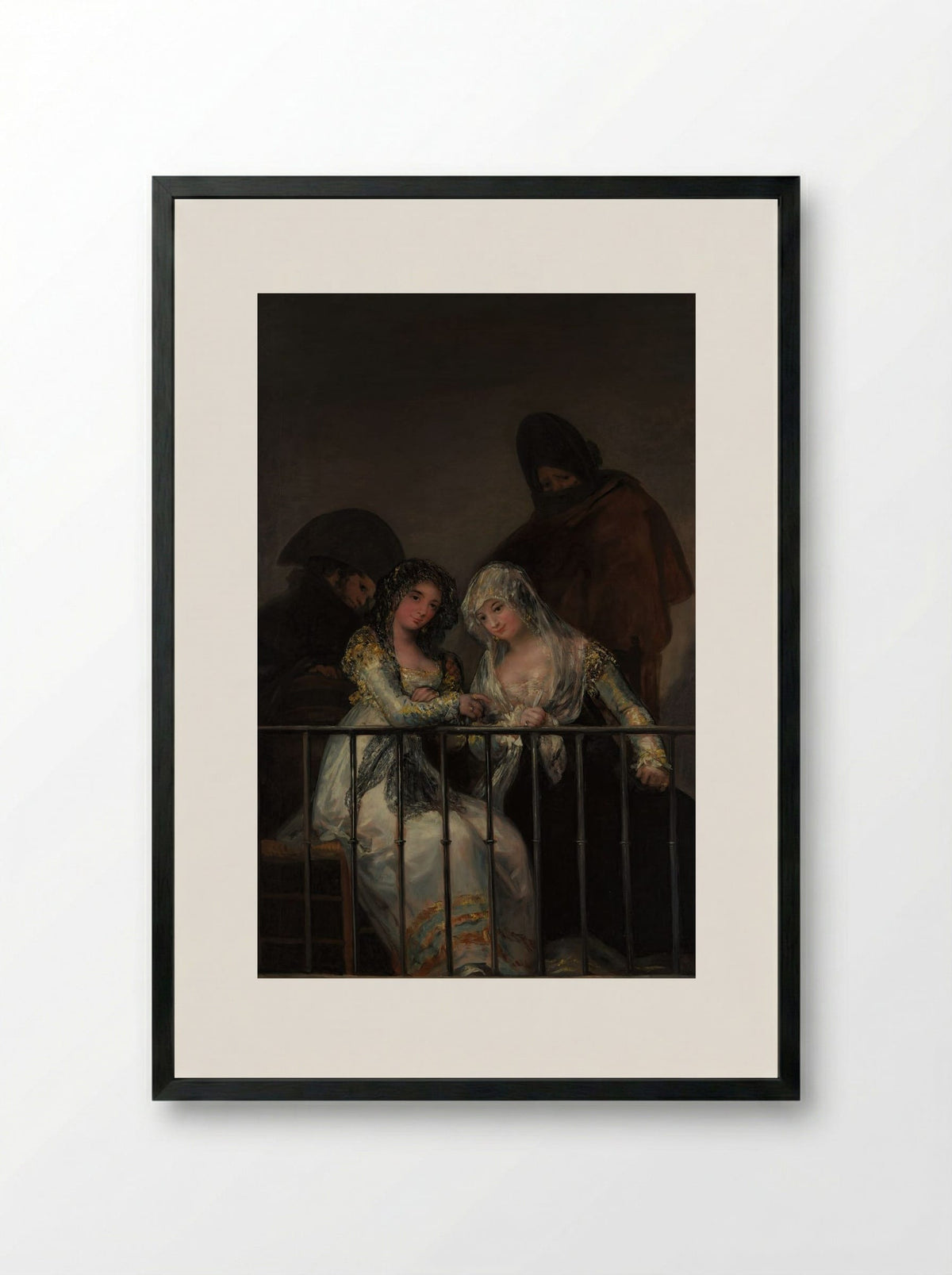 Majas on a Balcony - Francisco de Goya - Framed Print Black