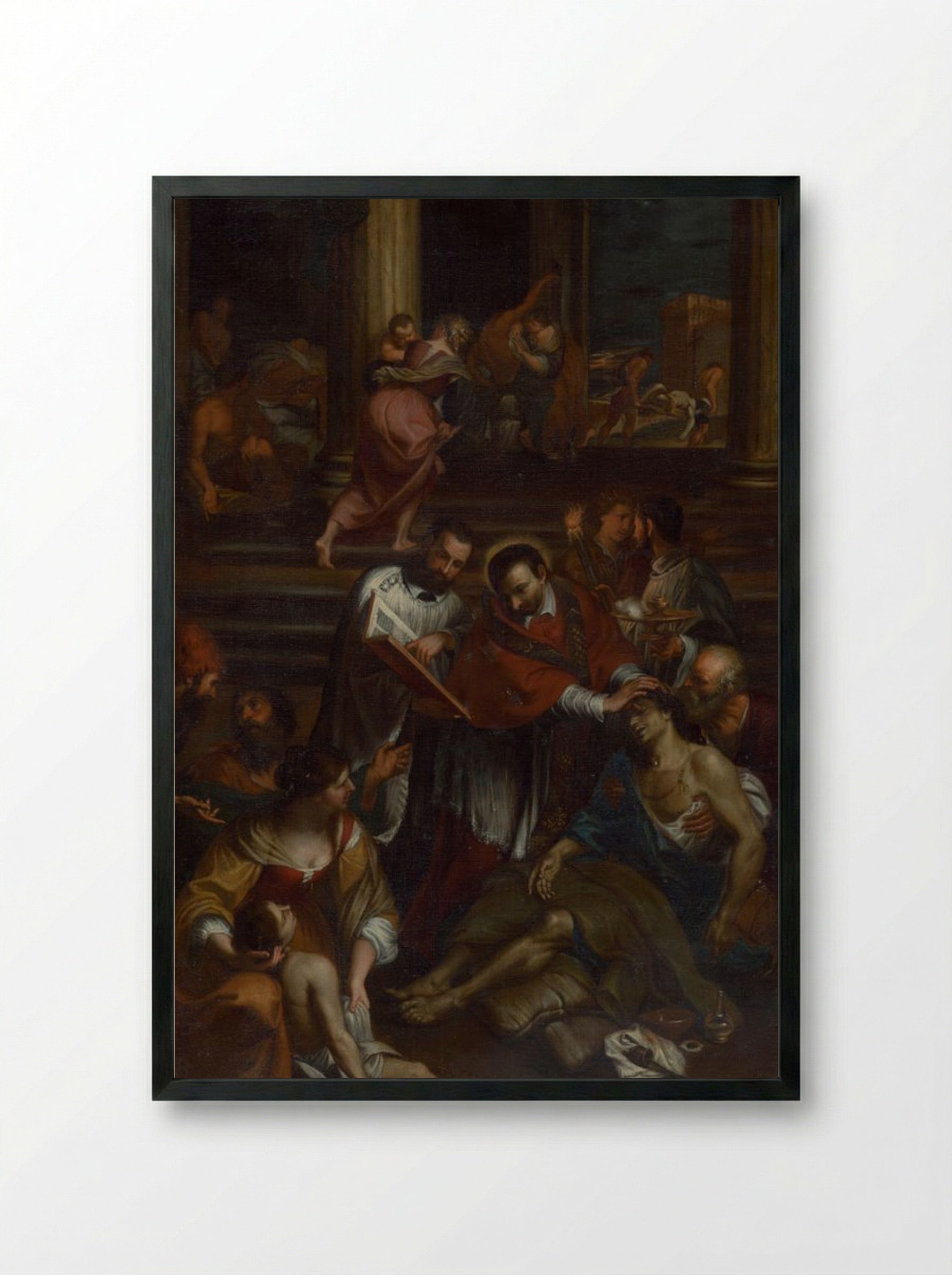 Saint Charles Borromeo Among Plague Victims - Fine Art Print - Framed Print Black