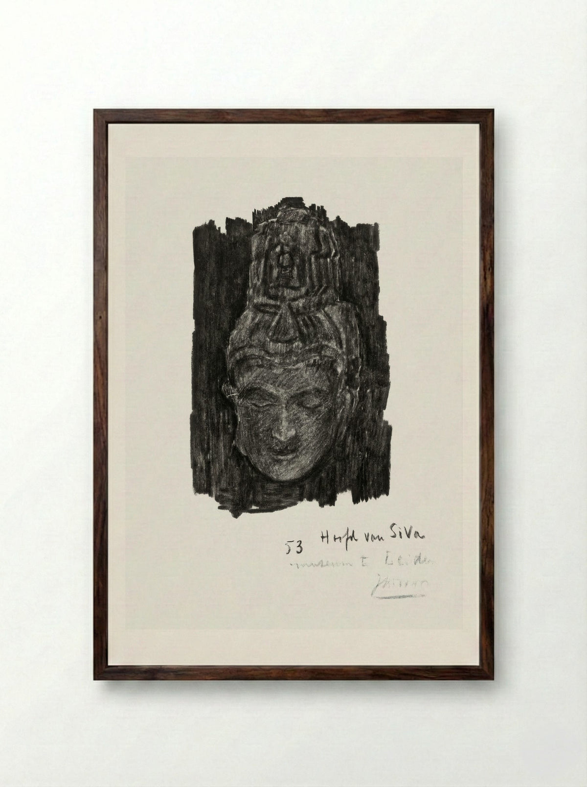 Study of Head of Shiva in the Museum of Ethnology in Leiden - Jan Toorop - Framed Print Dark Wood