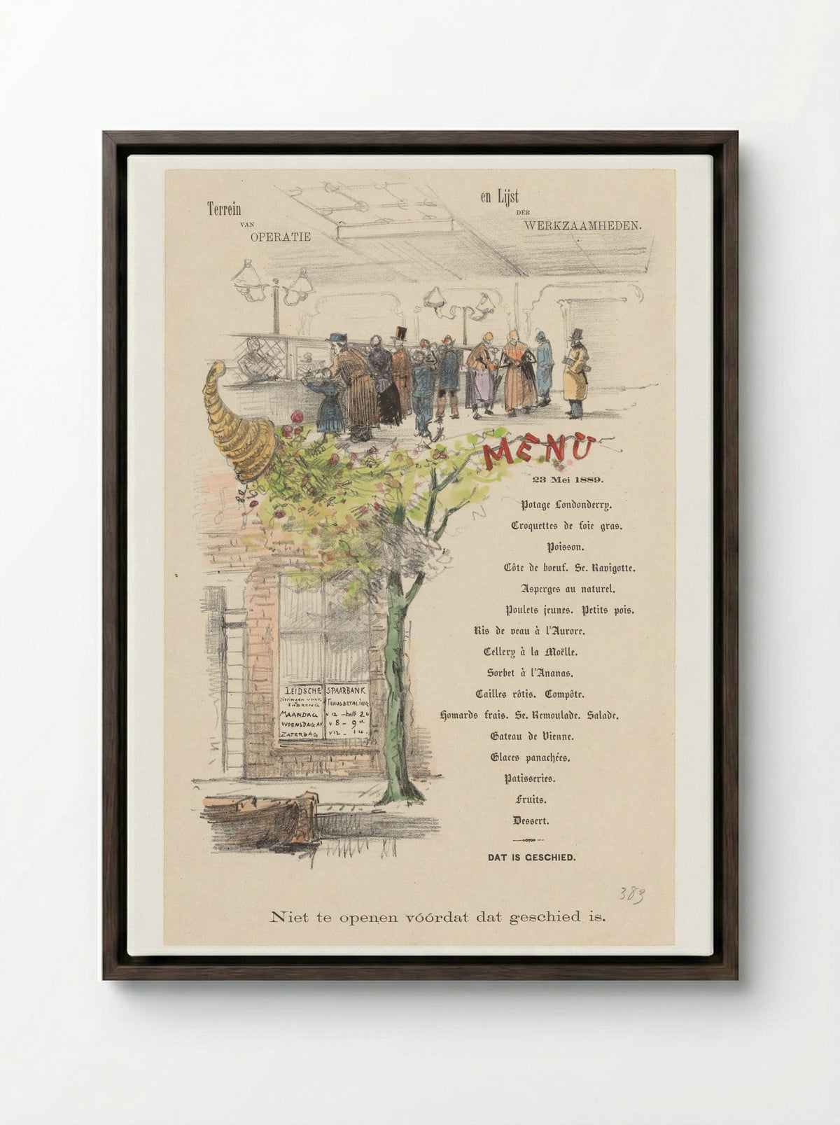Menu for the Leidsche Spaarbank - Theo van Hoytema - Framed Canvas Dark Wood