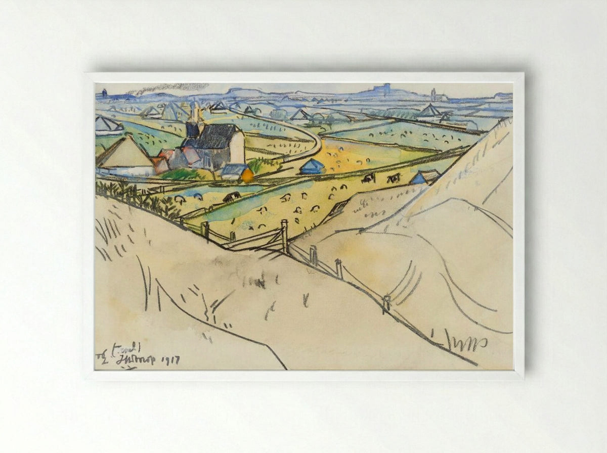 View from the Dunes on Koog in Texel - Jan Toorop - Framed Print White