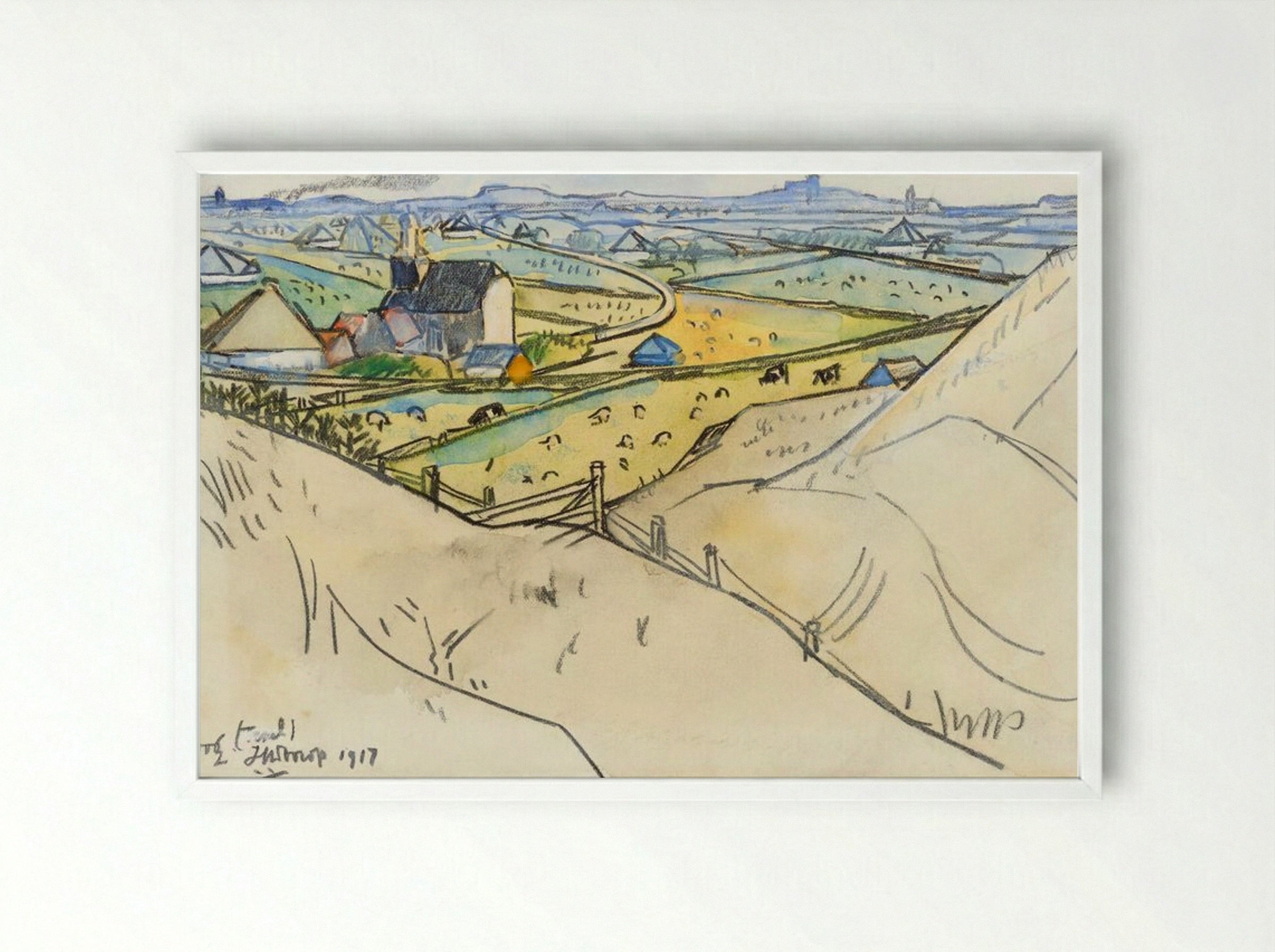 View from the Dunes on Koog in Texel - Jan Toorop - Framed Print White