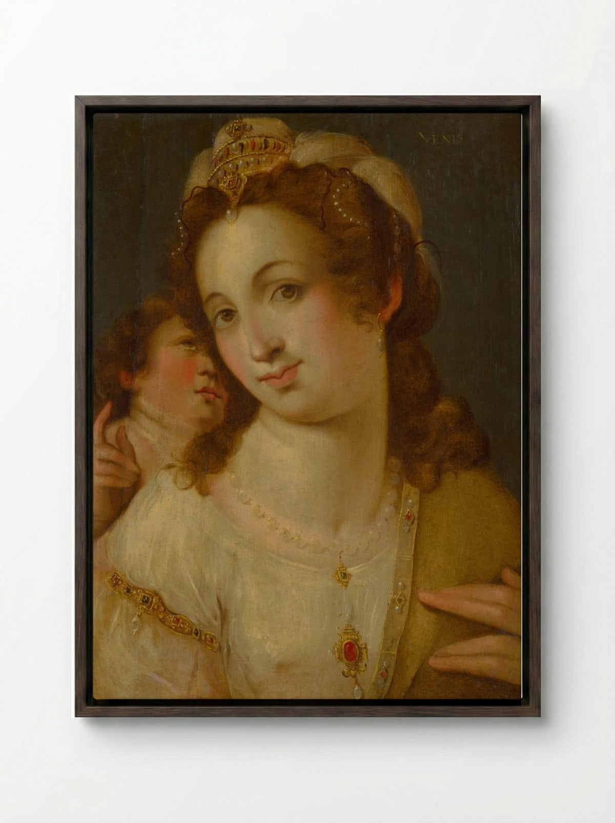 Venus and Cupid - Fine Art Print - Framed Canvas Dark Wood