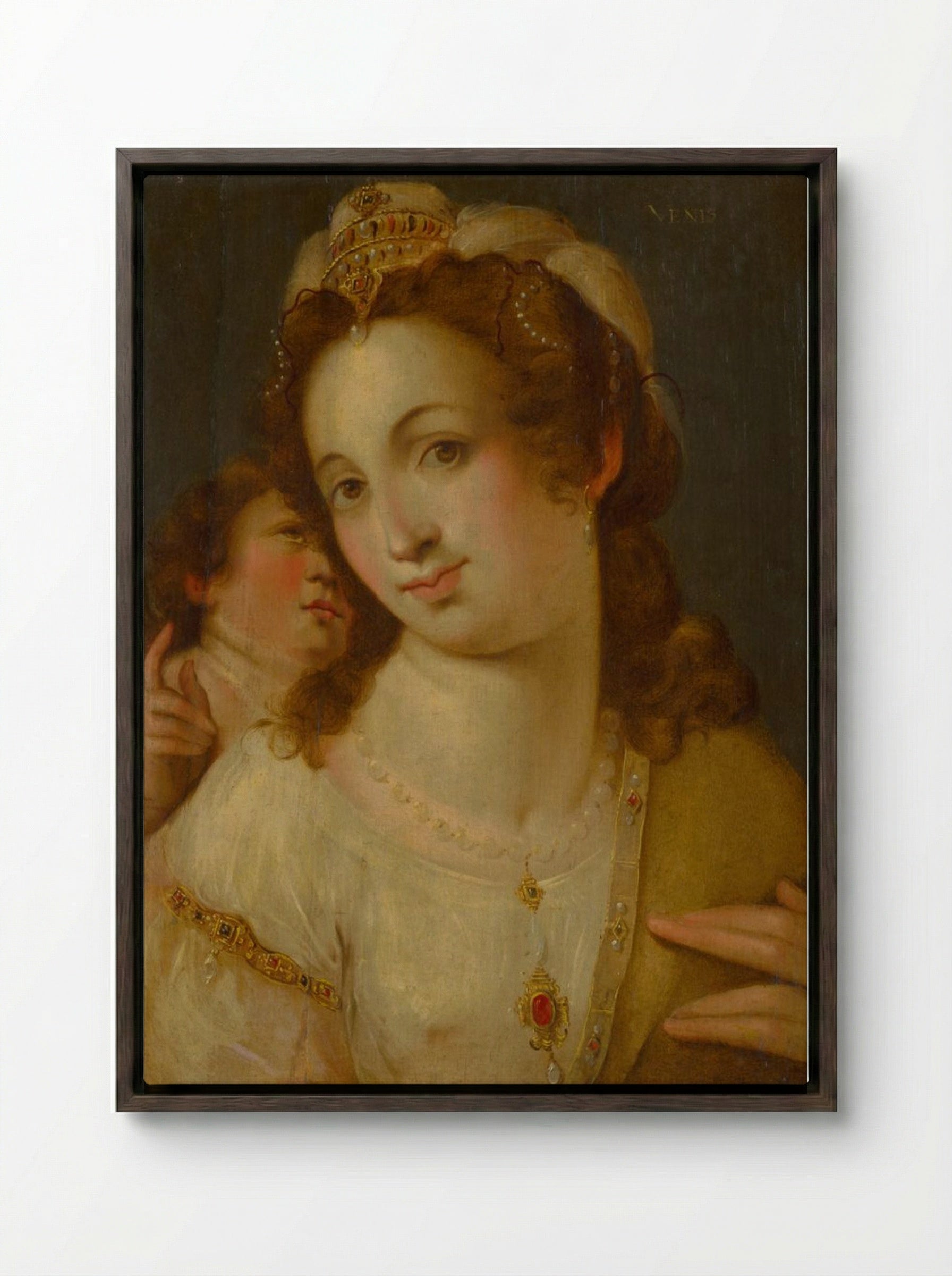 Venus and Cupid - Fine Art Print - Framed Canvas Dark Wood