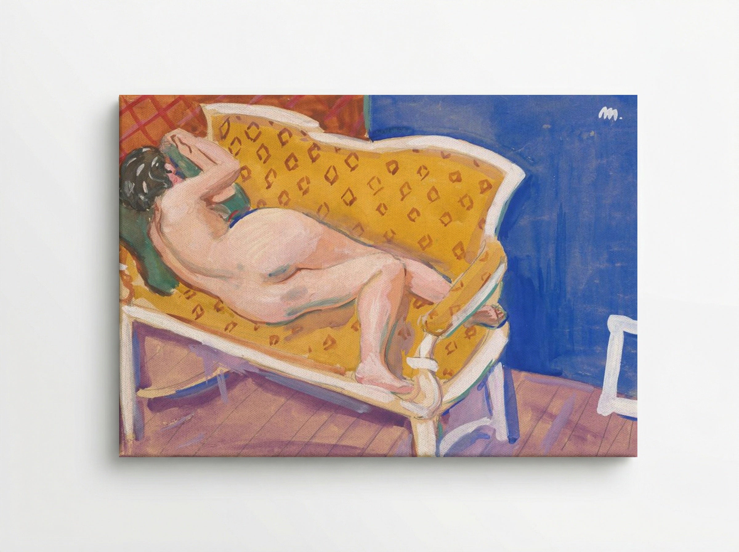 Reclining Nude on Yellow Sofa - Cyprián Majerník - Canvas