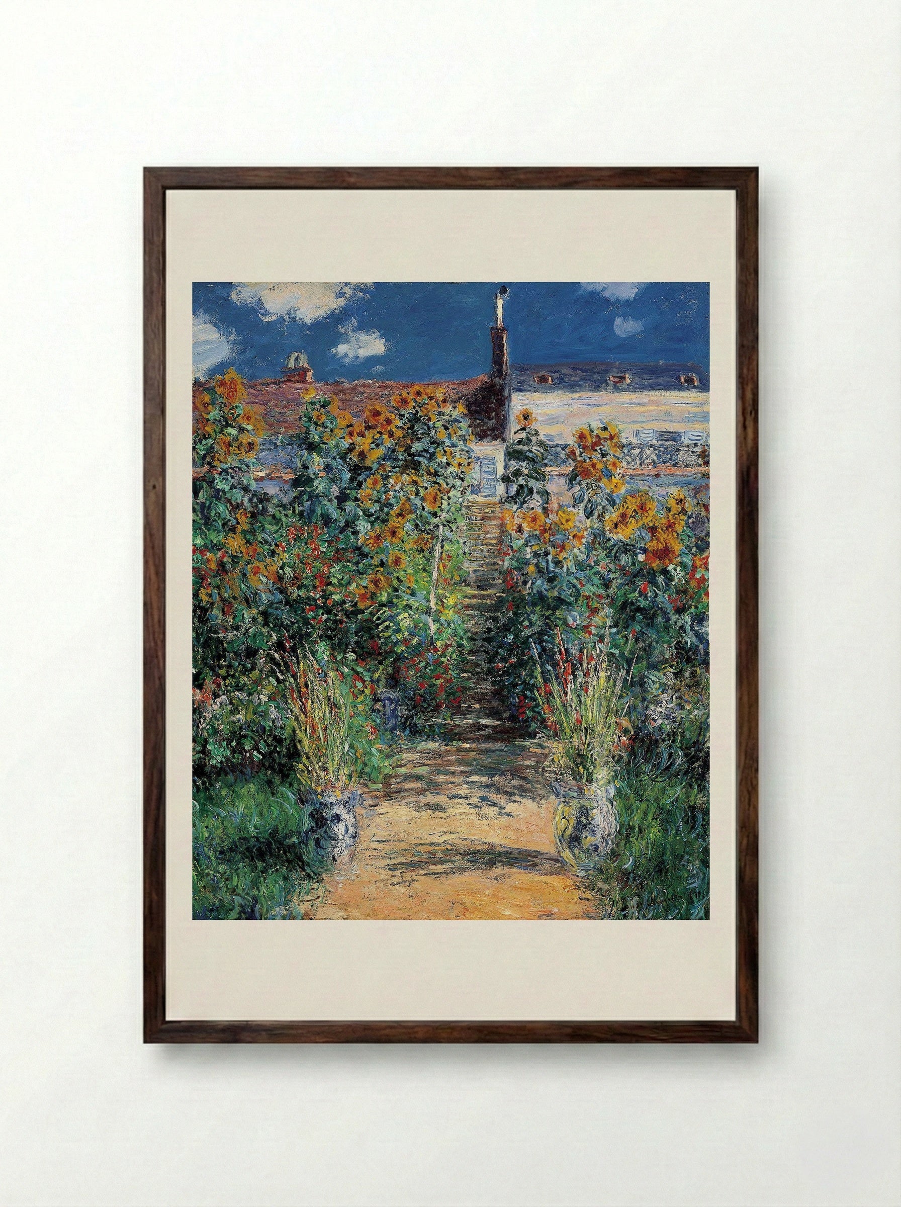 The Garden at Vétheuil - Claude Monet - Framed Print Dark Wood
