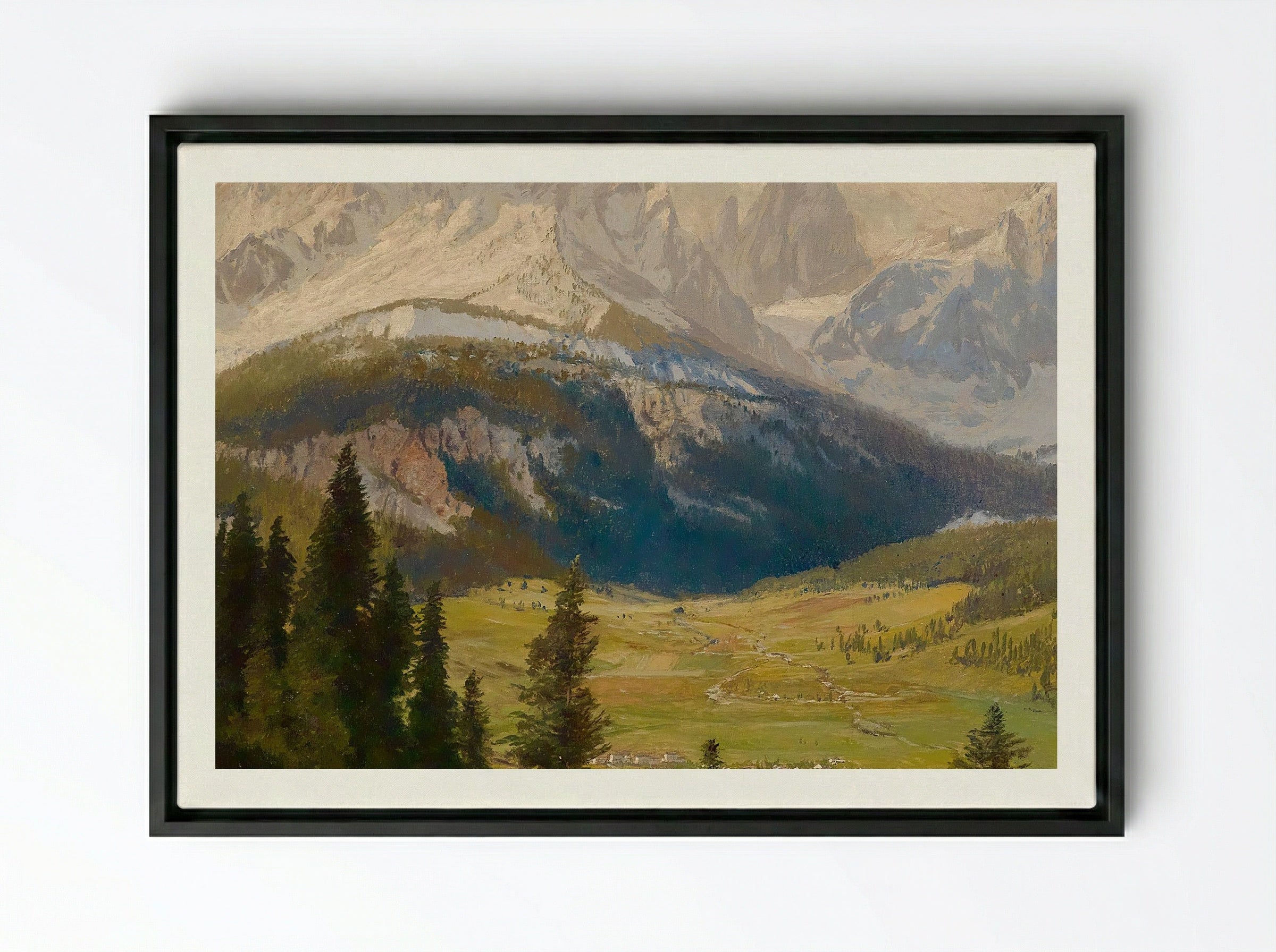 Sexten Village, Sexten Sundial, Sexten Dolomites, and the Fischleital Valley - Karl Köck - Framed Canvas Black