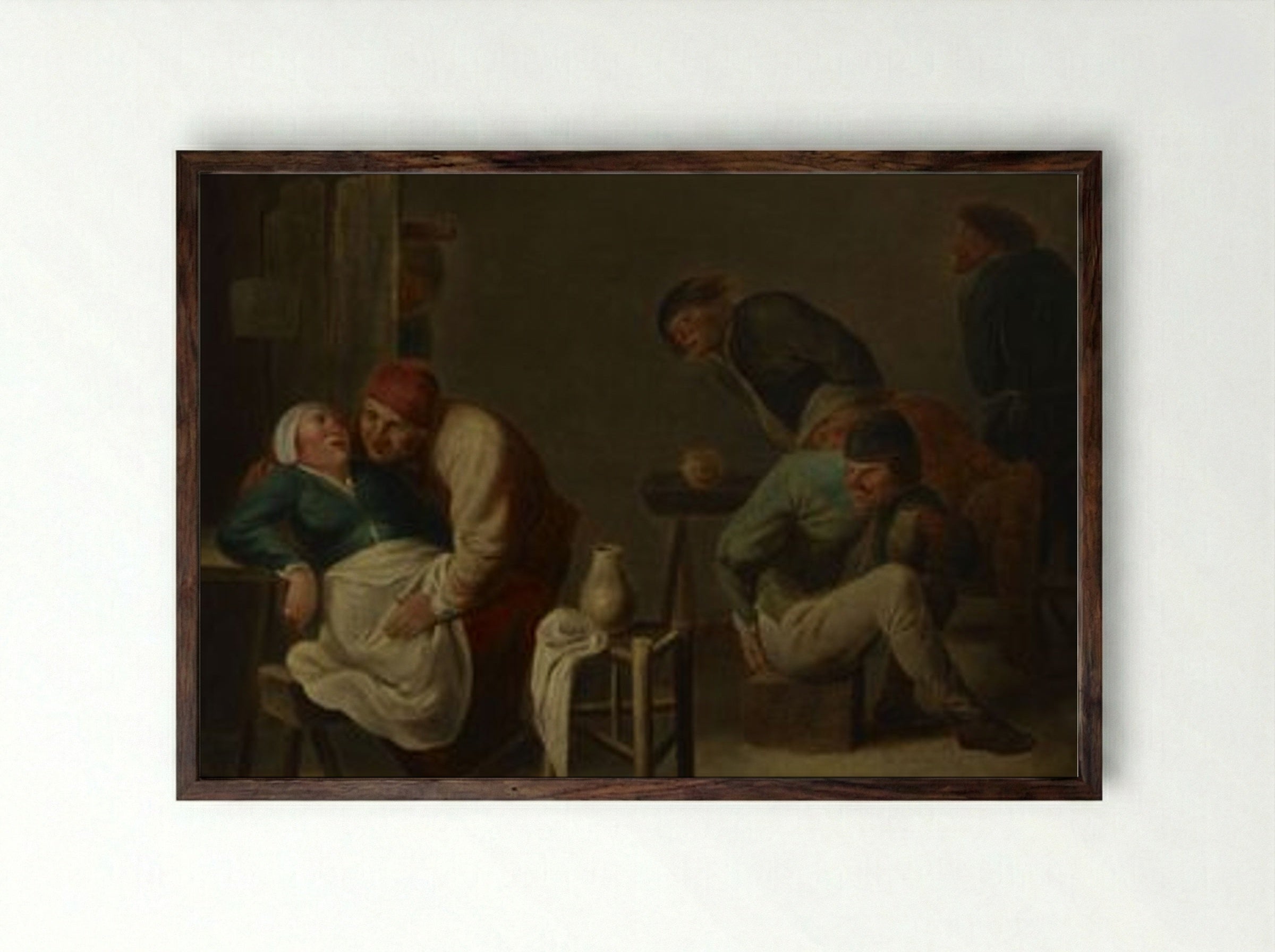 Tavern Scene with Figures - Fine Art Print - Framed Print Dark Wood