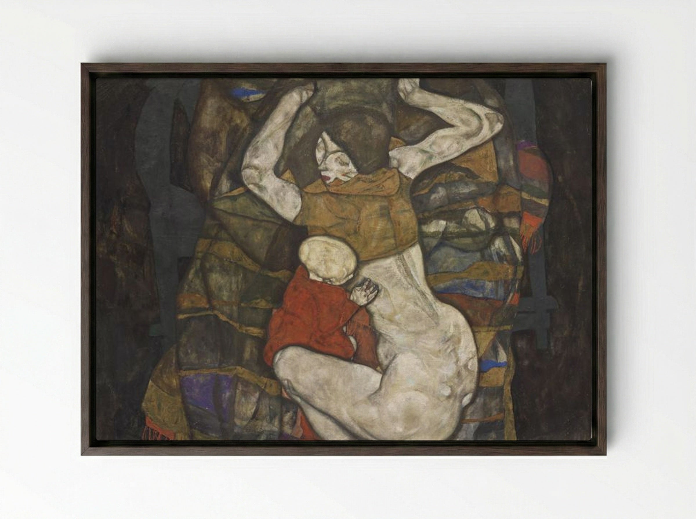 Young Mother - Egon Schiele - Framed Canvas Dark Wood