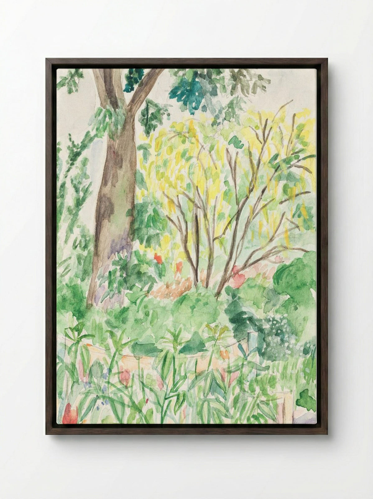 Golden Rain in a Garden - John Christensen - Framed Canvas Dark Wood