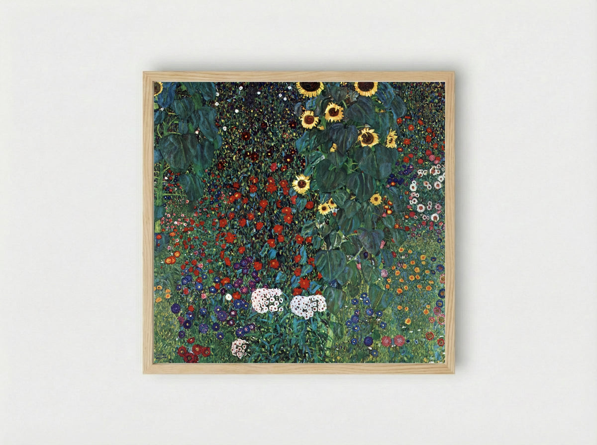Country Garden with Sunflowers - Gustav Klimt - Framed Print Wood