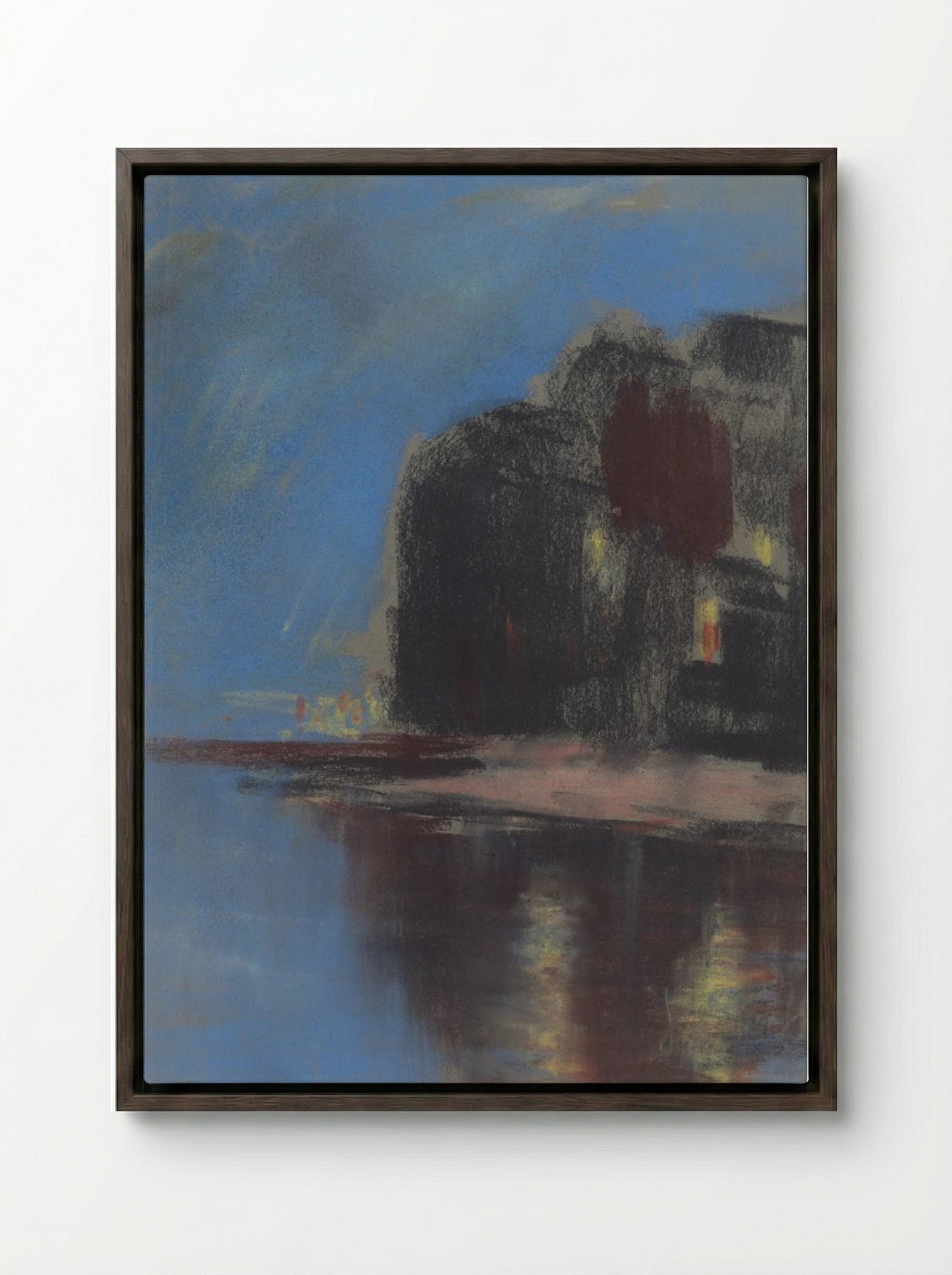 Blue Lake Under Black Rock - Zolo Palugyay - Framed Canvas Dark Wood