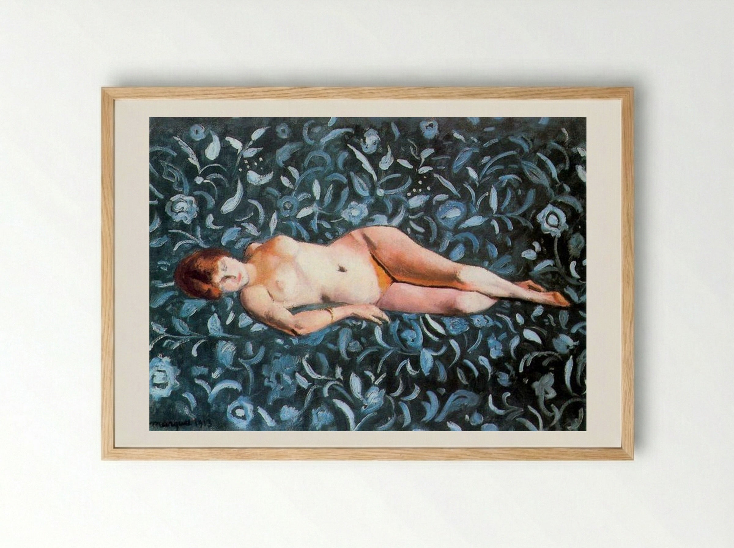 Nude on a Blue Background - Albert Marquet - Framed Print Wood