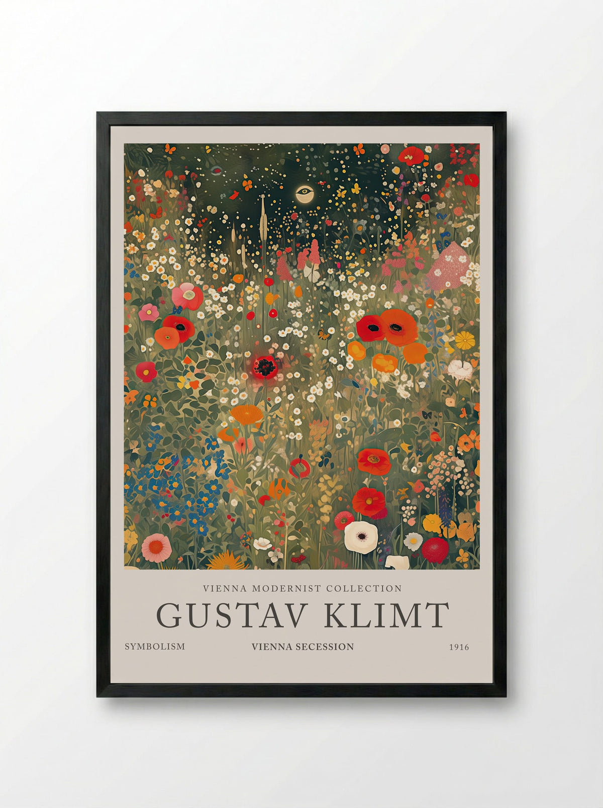Crimson Field in Bloom – Gustav Klimt - Framed Print Black