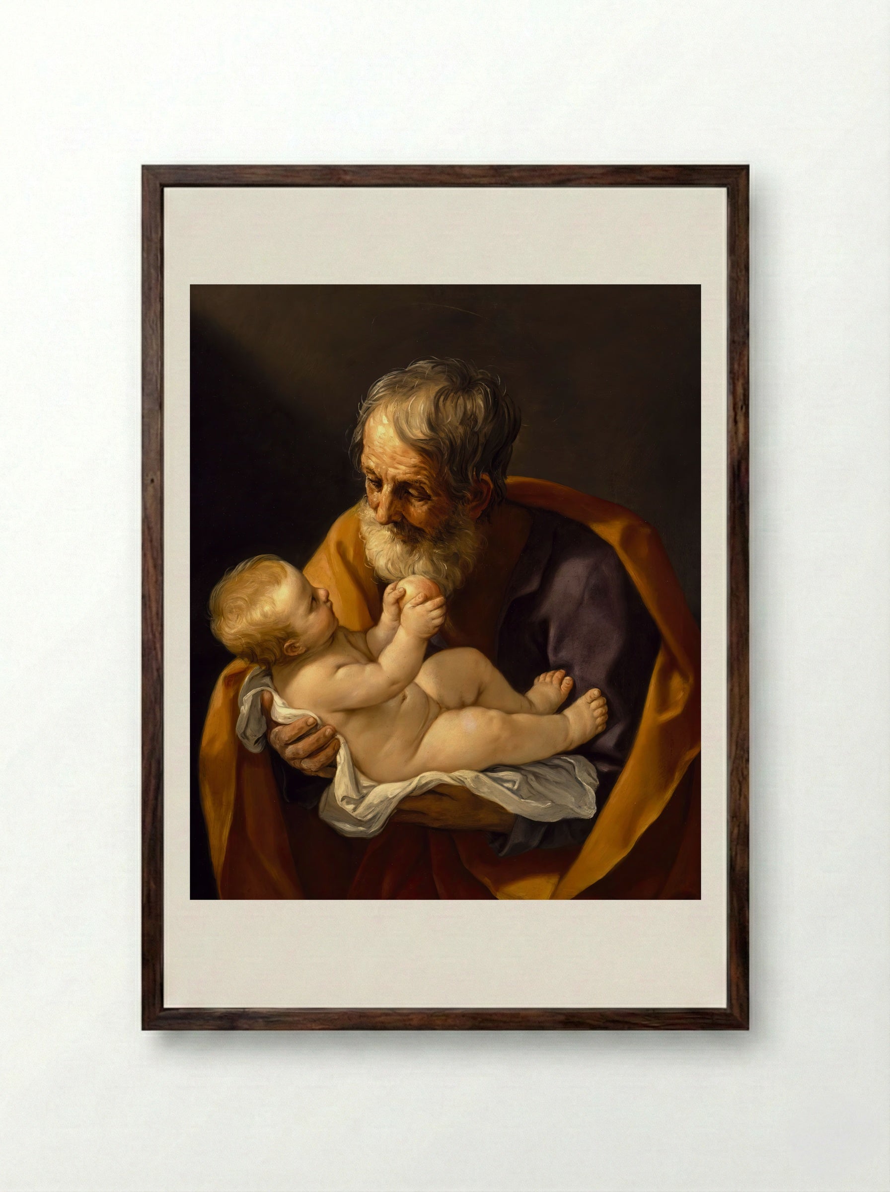 Saint Joseph and the Christ Child - Guido Reni - Framed Print Dark Wood