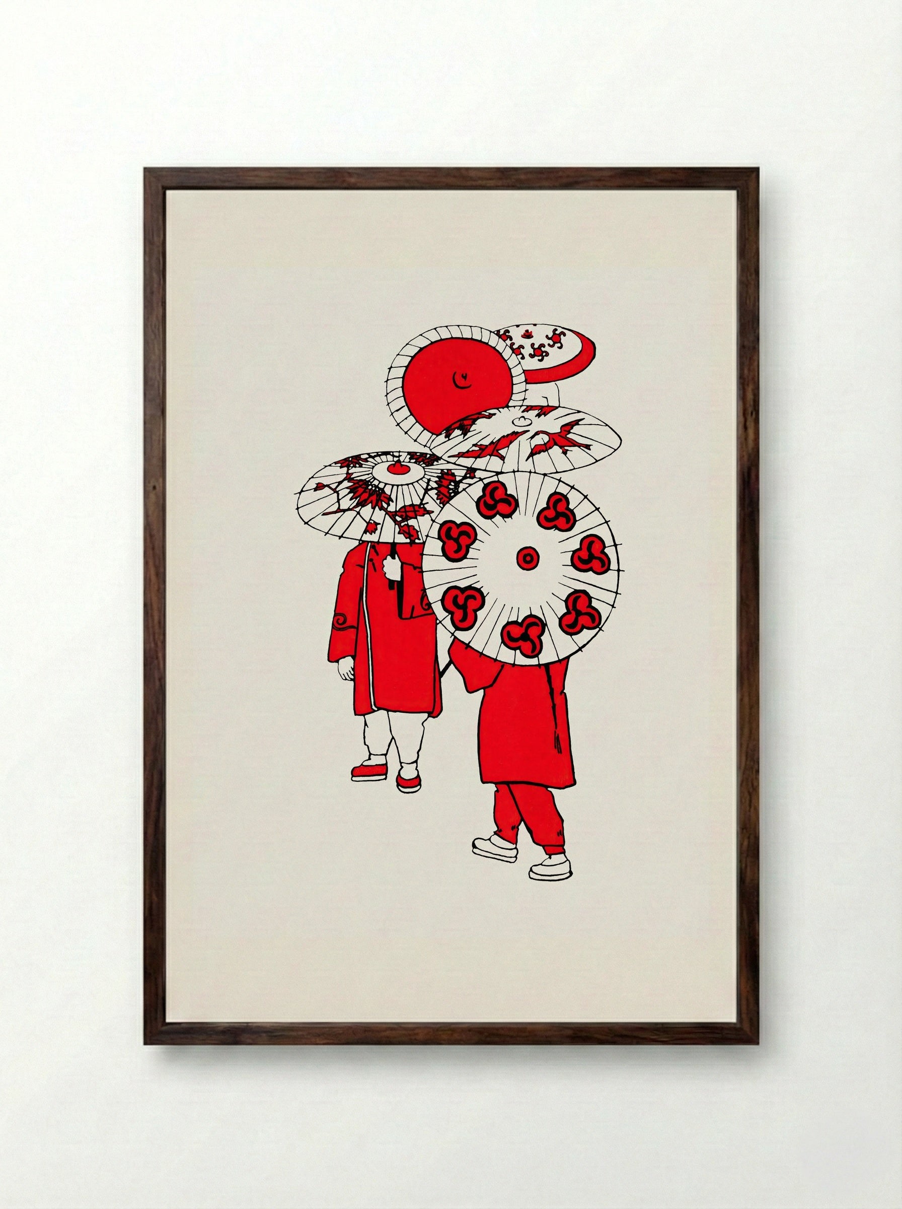 Oriental Umbrellas - Mary Audubon Post - Framed Print Dark Wood