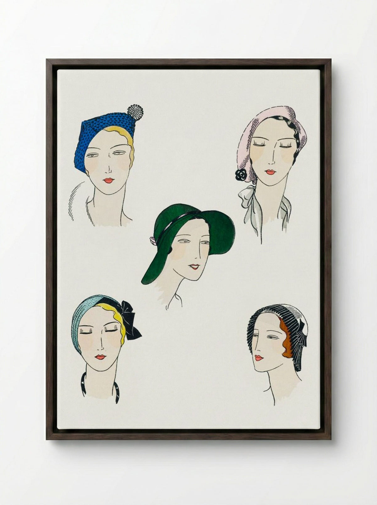 The Pretty Seasonal Hats - Fine Art Print - Framed Canvas Dark Wood