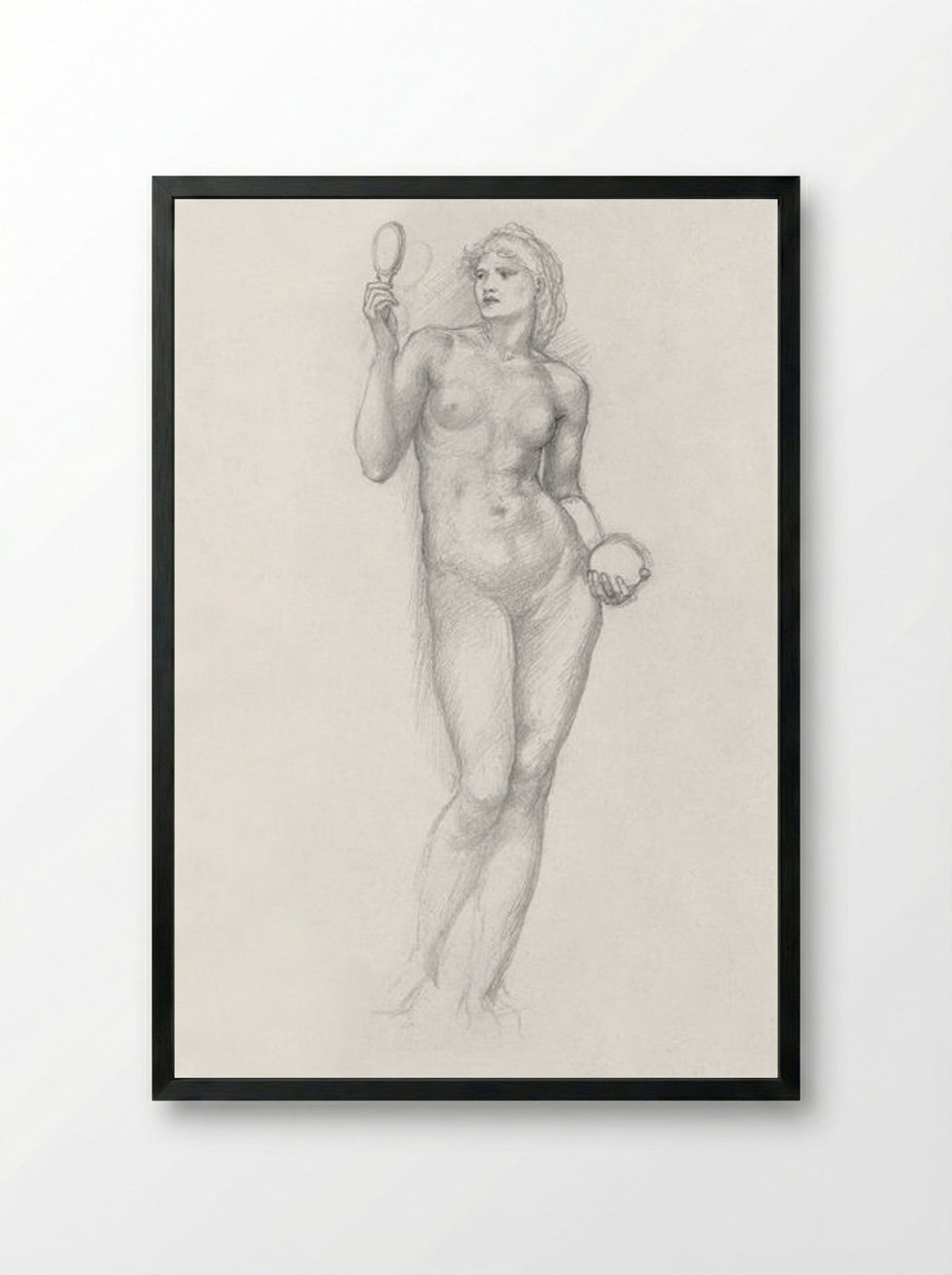 Nude Female Figure with Mirror - Edward Burne-Jones - Framed Print Black