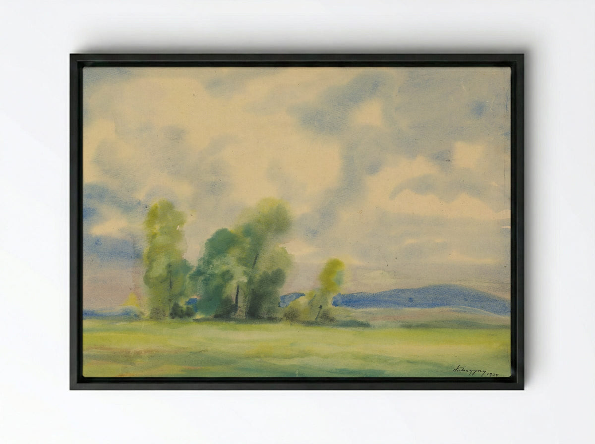 Landscape with Trees and Cloudy Sky - Zolo Palugyay - Framed Canvas Black
