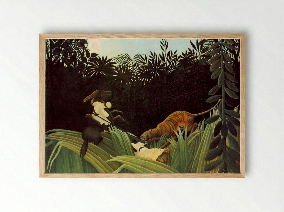Scout Attacked by a Tiger - Henri Rousseau - Framed Print Wood