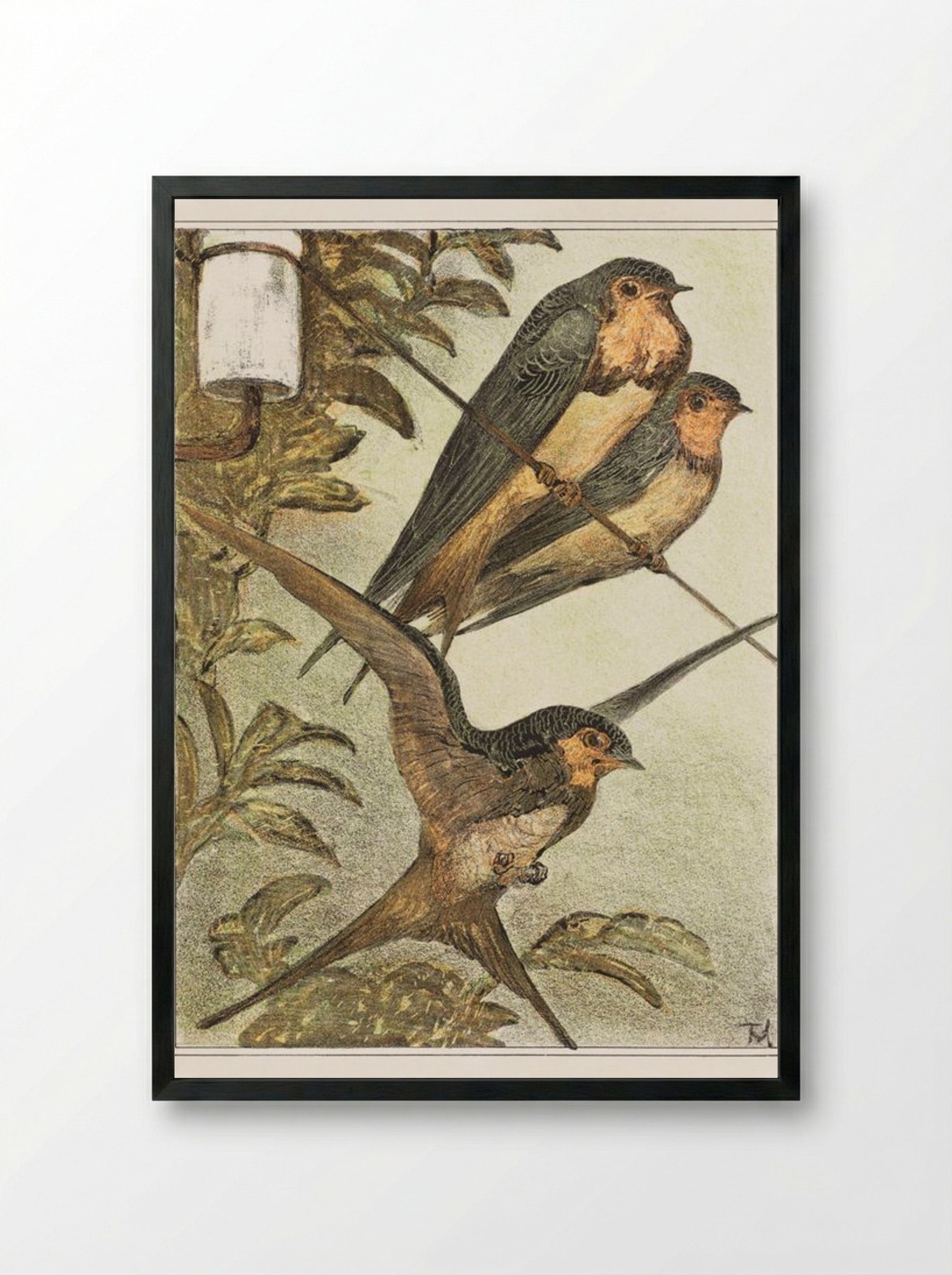 Drie zwaluwen (Three Swallows) - Theo van Hoytema - Framed Print Black