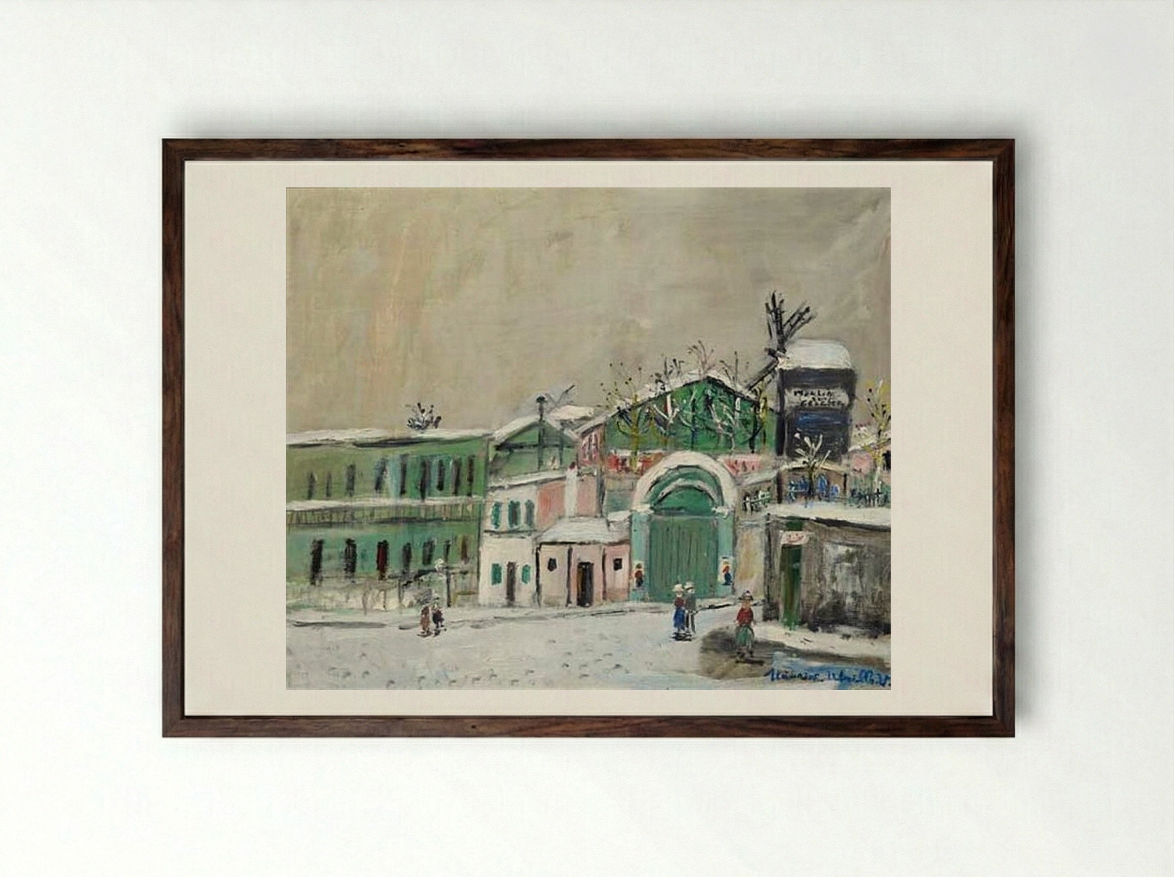 Moulin de la Galette under the Snow - Maurice Utrillo - Framed Print Dark Wood