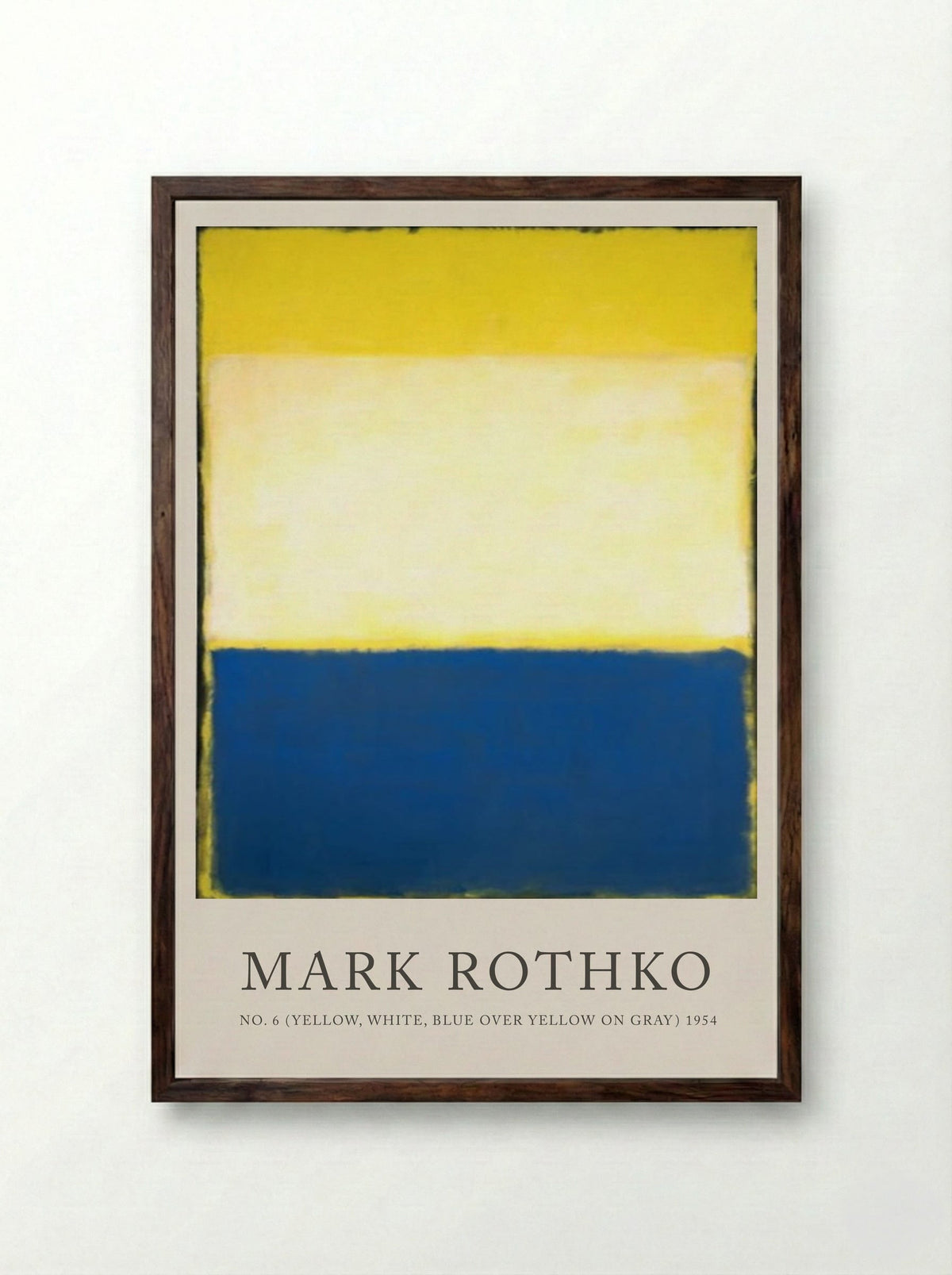 No. 6 (Yellow, White, Blue over Yellow on Gray) - Mark Rothko - Framed Print Dark Wood