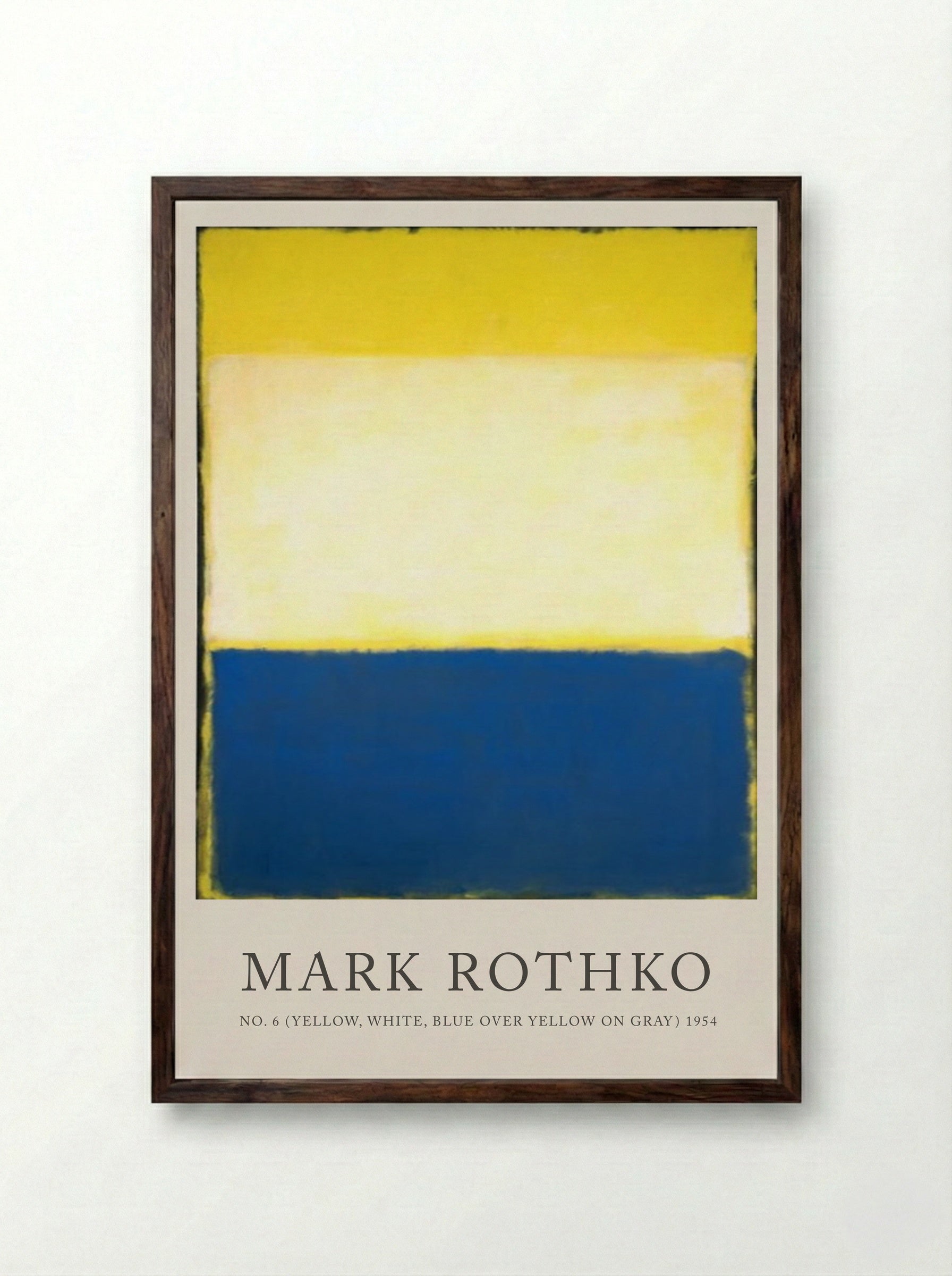 No. 6 (Yellow, White, Blue over Yellow on Gray) - Mark Rothko - Framed Print Dark Wood