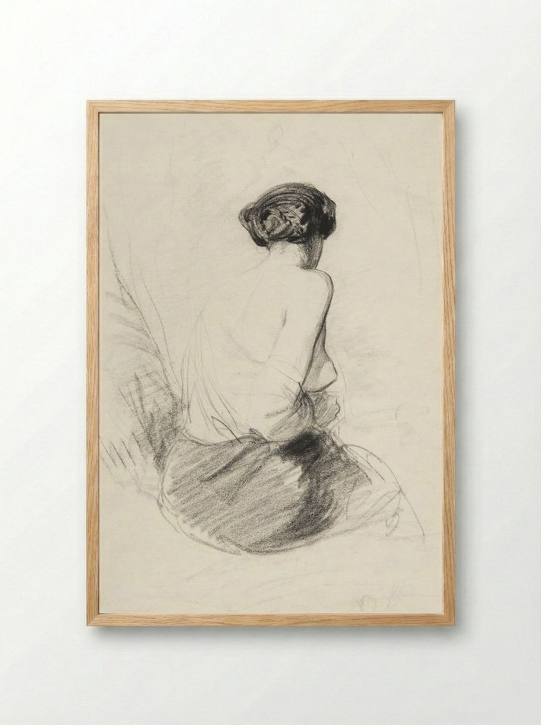 Woman Seated, Seen from Back (Nude Study) - Paul Gavarni - Framed Print Wood