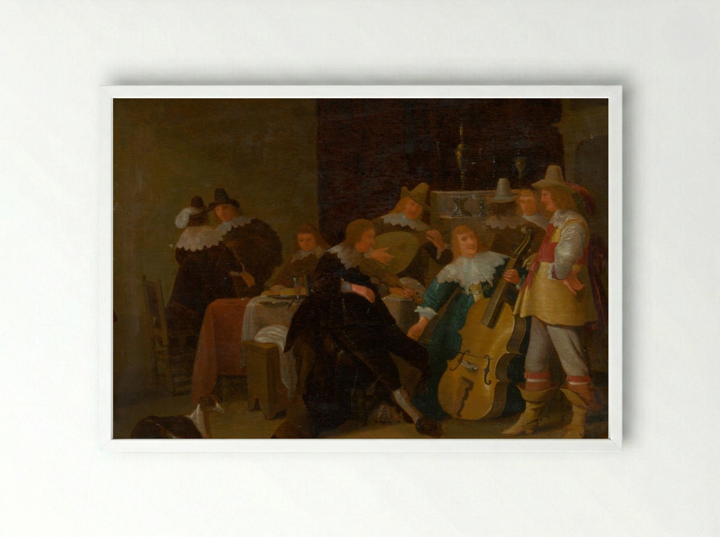 The Home Concert - Cornelis Saftleven - Framed Print White